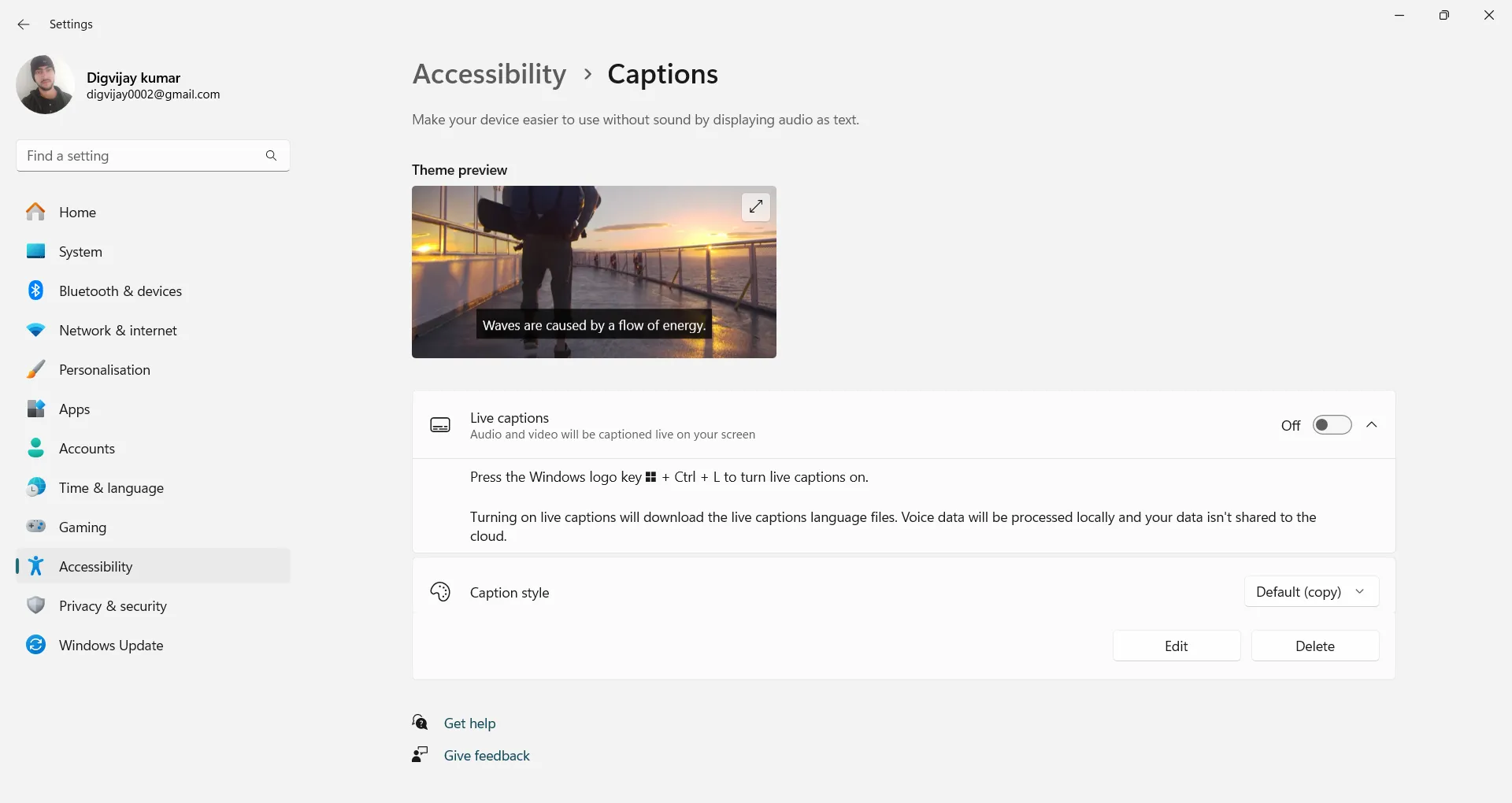 Hướng dẫn bật tính năng Phụ đề trực tiếp (Live Captions) trong menu Cài đặt của Windows