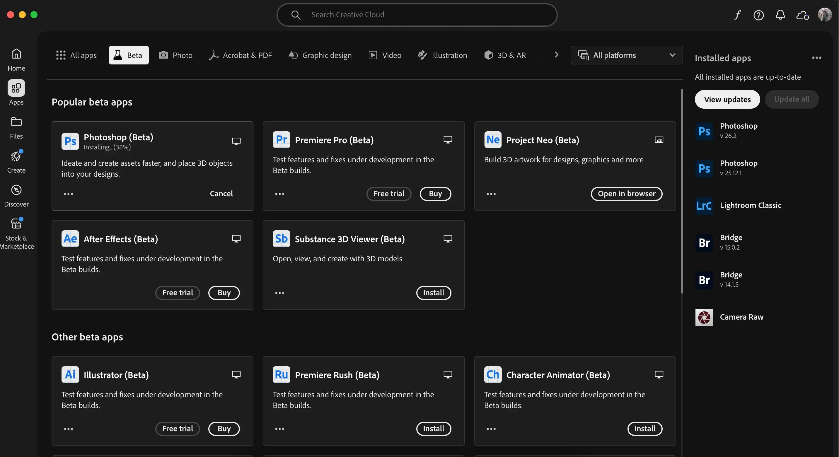 Hướng dẫn tải và cài đặt phiên bản Photoshop Beta qua ứng dụng Adobe Creative Cloud để trải nghiệm tính năng AI mới
