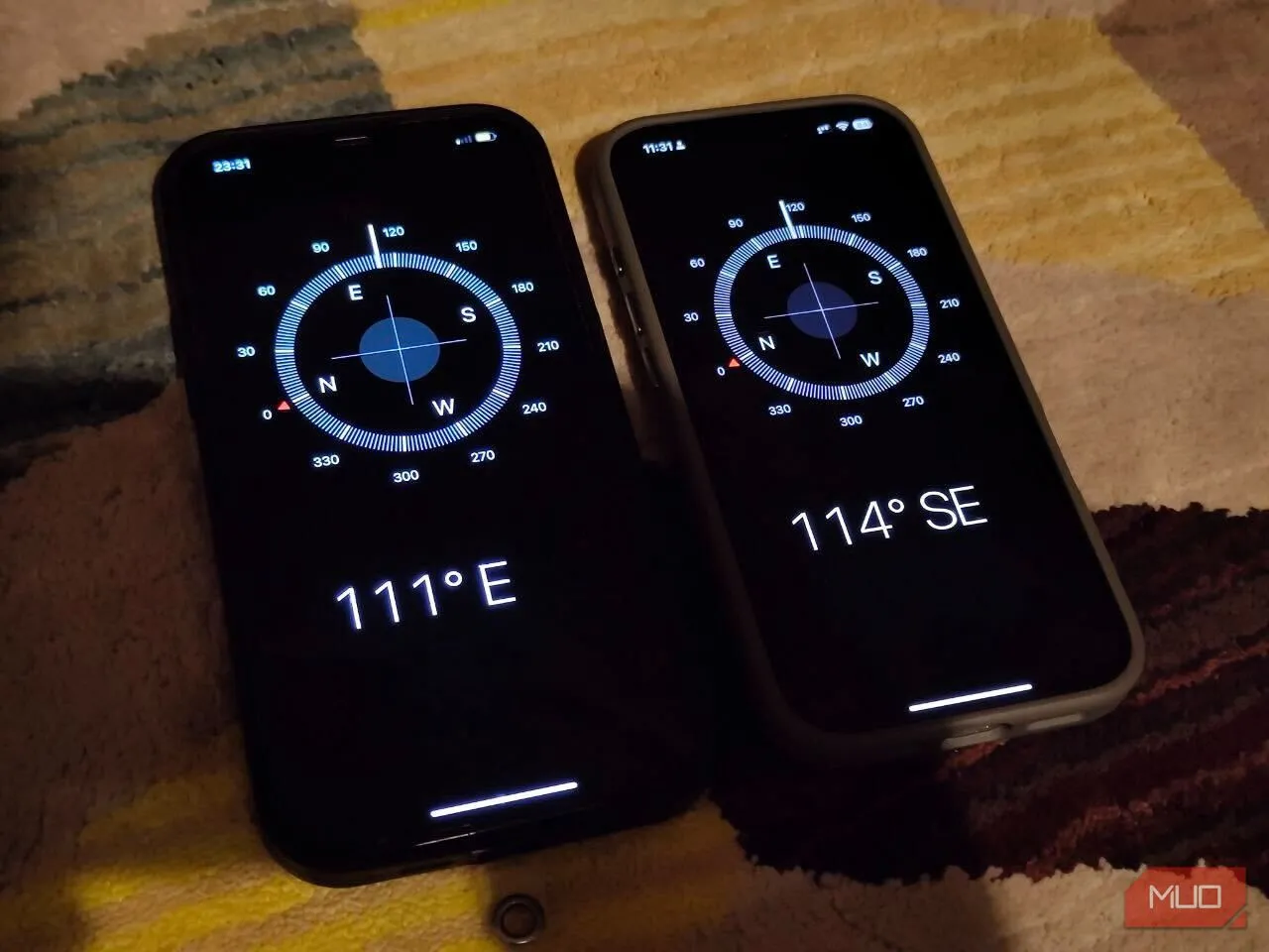 Kết quả la bàn khác nhau giữa iPhone 12 Pro Max và iPhone 16 Pro dù cùng ứng dụng và đã hiệu chuẩn