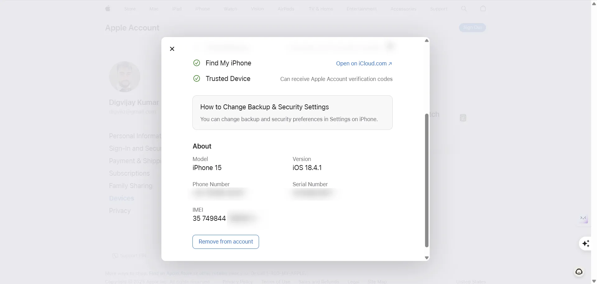 Lấy số IMEI từ tài khoản Apple ID trên trình duyệt web