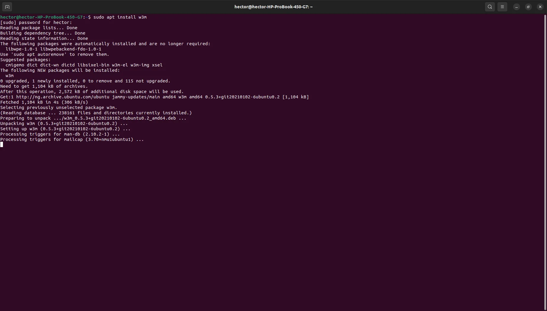 Lệnh cài đặt w3m trên Ubuntu Linux thông qua apt-get