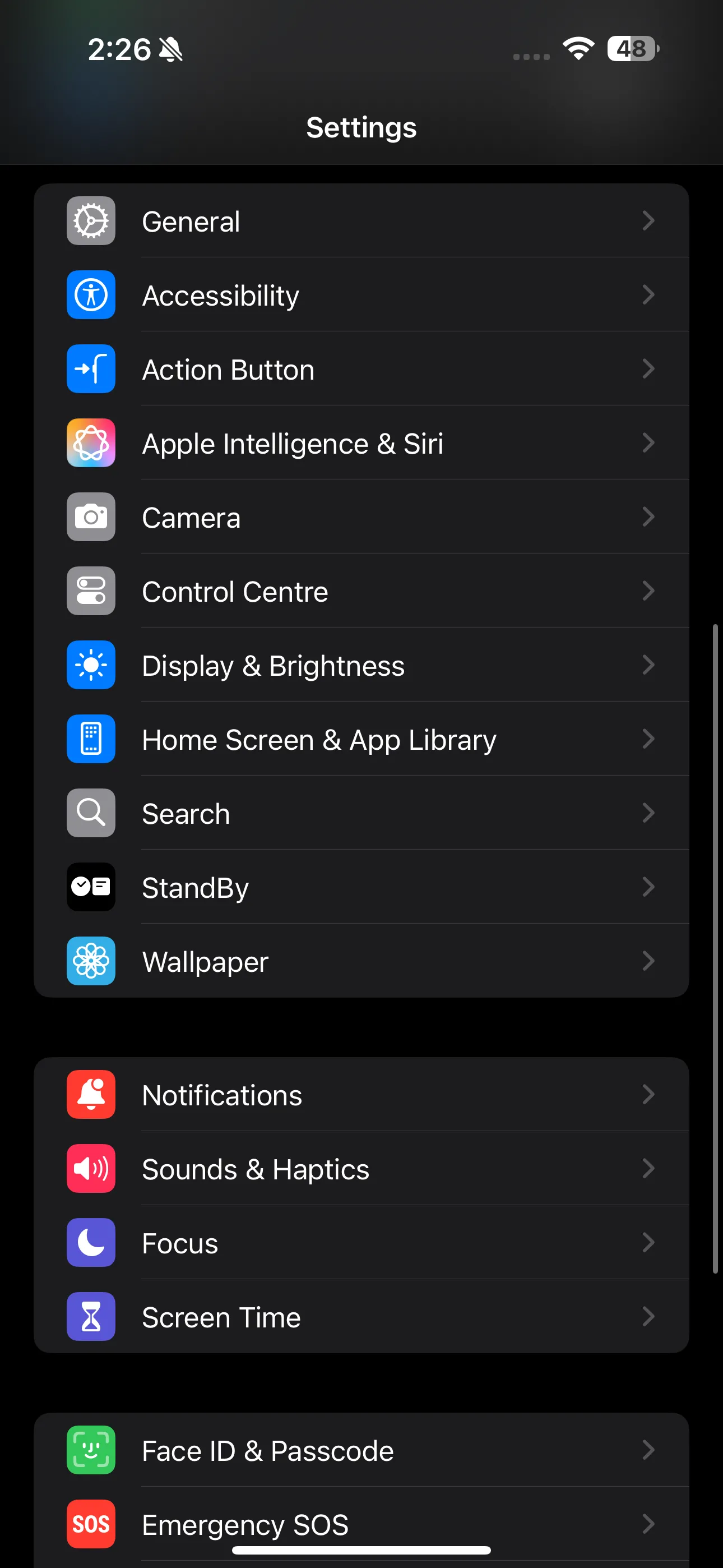 Màn hình cài đặt ứng dụng trên iPhone hiển thị giao diện người dùng quen thuộc