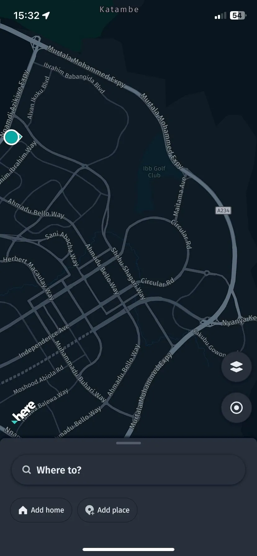Màn hình chính ứng dụng HERE WeGo cho iPhone