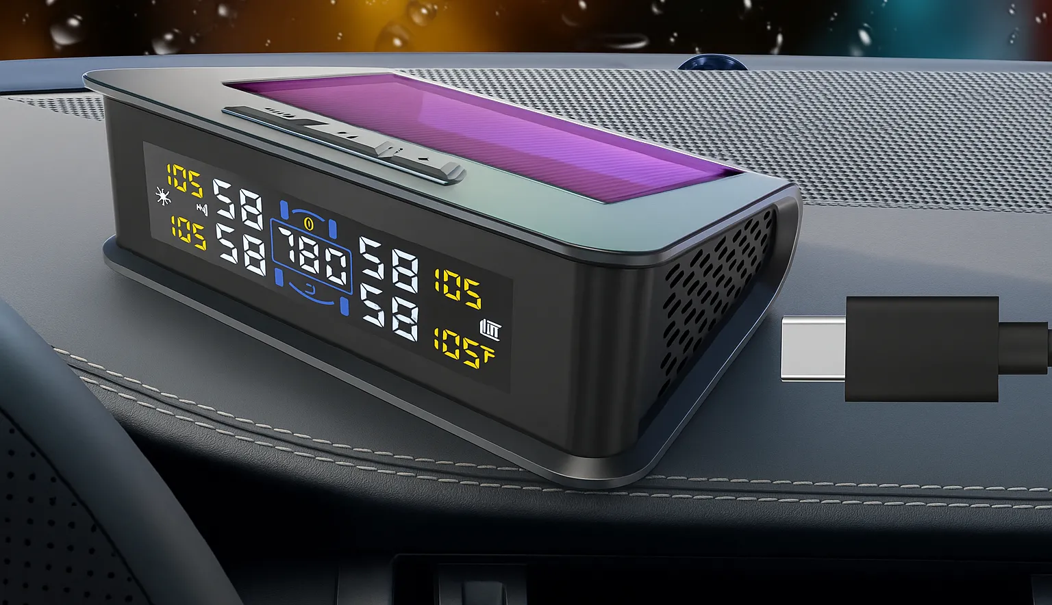 Màn hình hiển thị cảm biến áp suất lốp TPMS kết nối qua cổng USB trên xe hơi