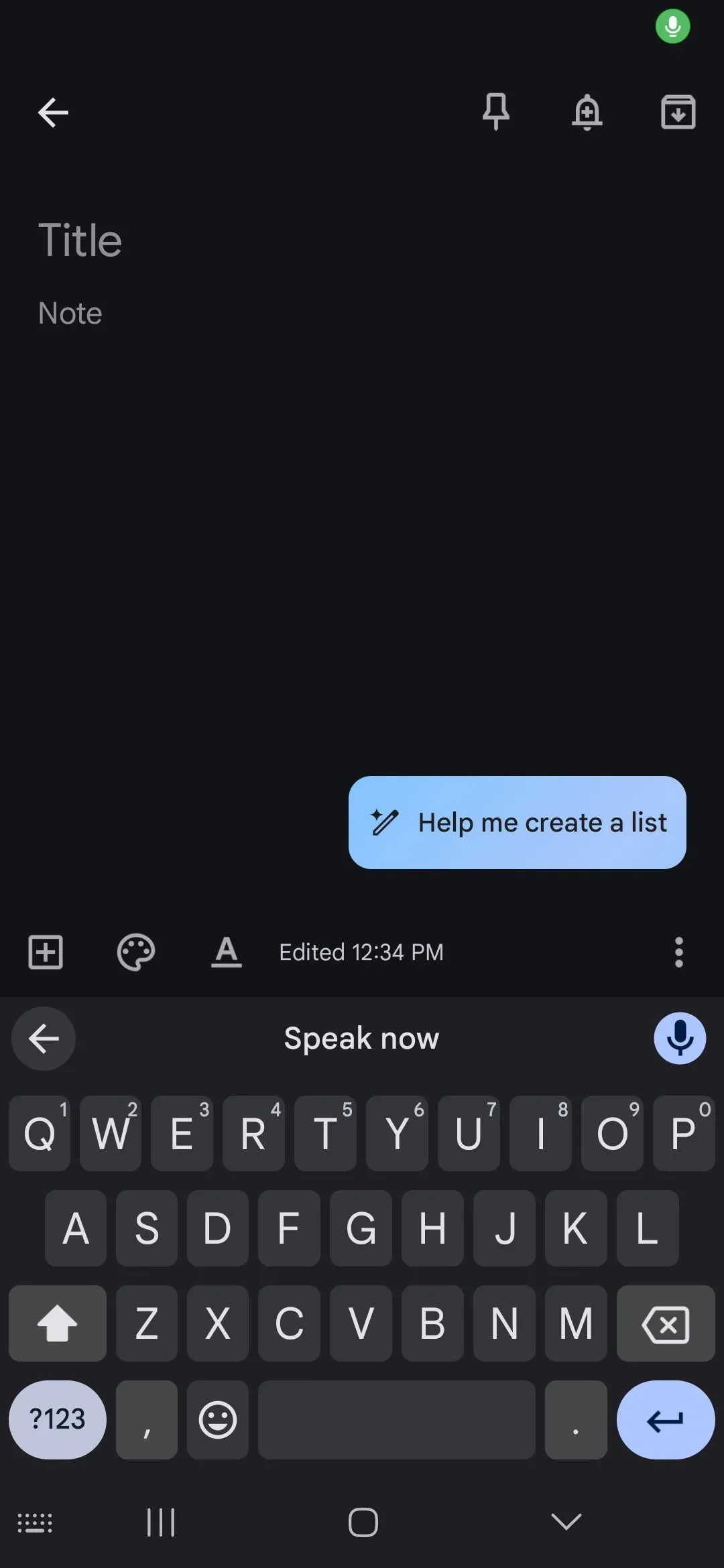 Màn hình hướng dẫn bắt đầu nói khi sử dụng tính năng Gõ bằng Giọng nói trên Android