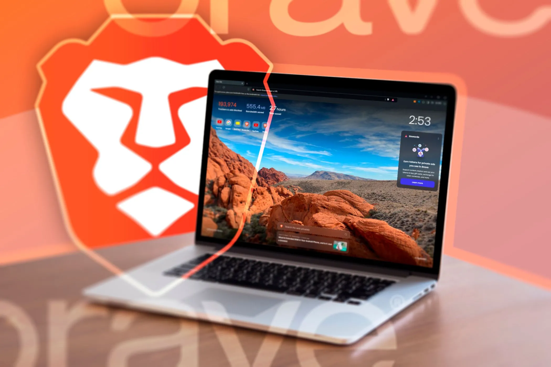 Máy tính xách tay hiển thị giao diện trình duyệt Brave