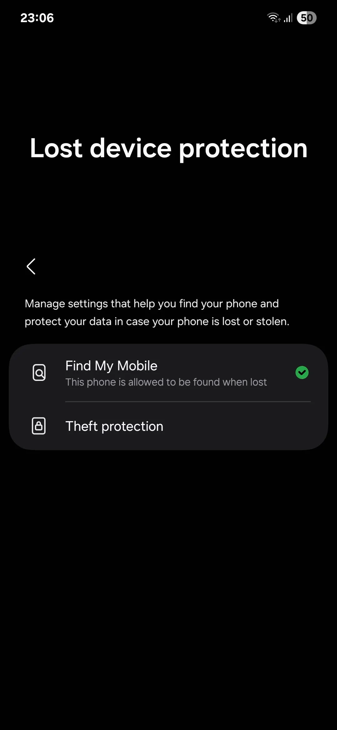 Menu bảo vệ thiết bị thất lạc trong cài đặt bảo mật Android