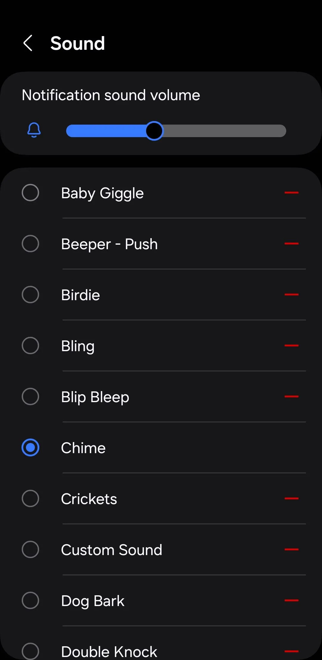 Menu cài đặt âm thanh thông báo trên Android, cho phép người dùng tùy chỉnh âm báo ứng dụng