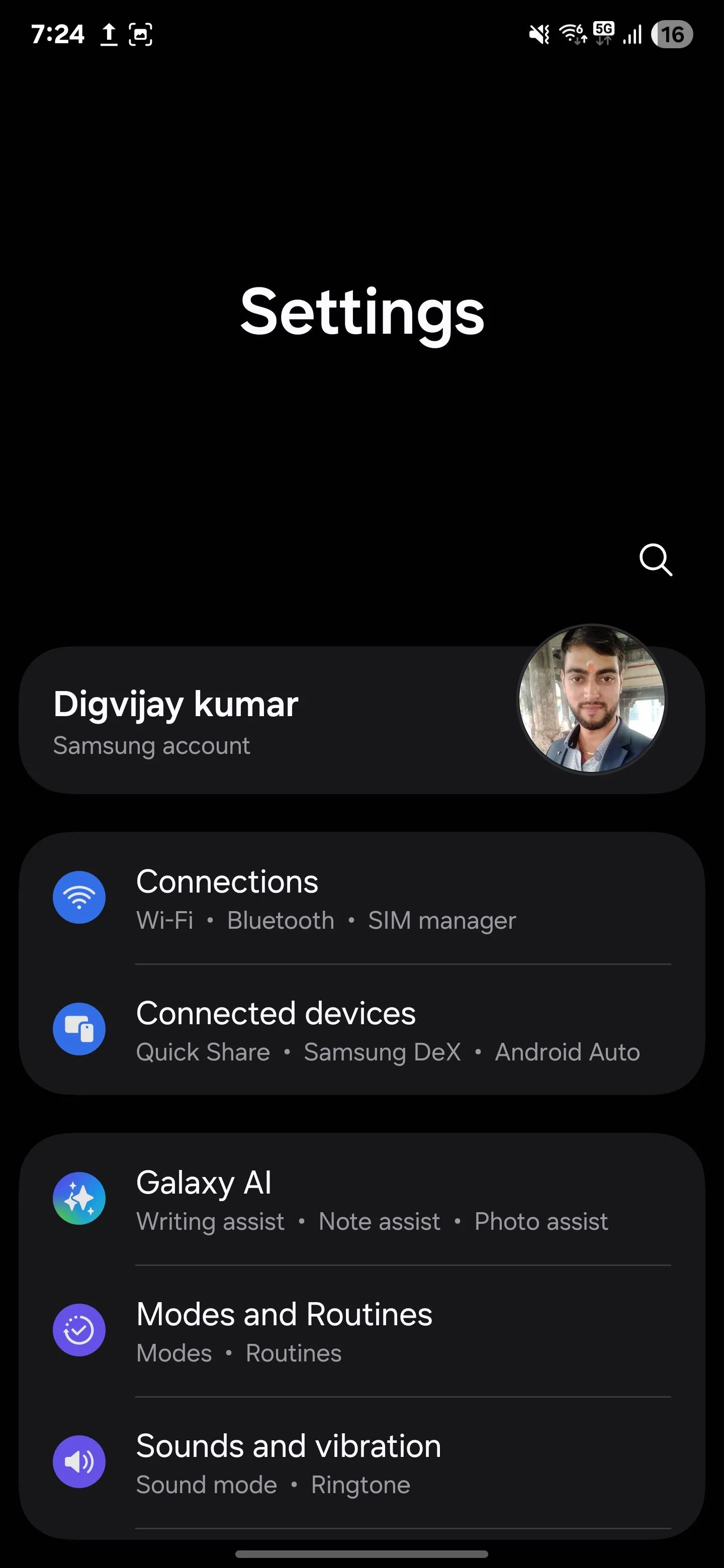 Menu Cài đặt chung trên điện thoại Samsung