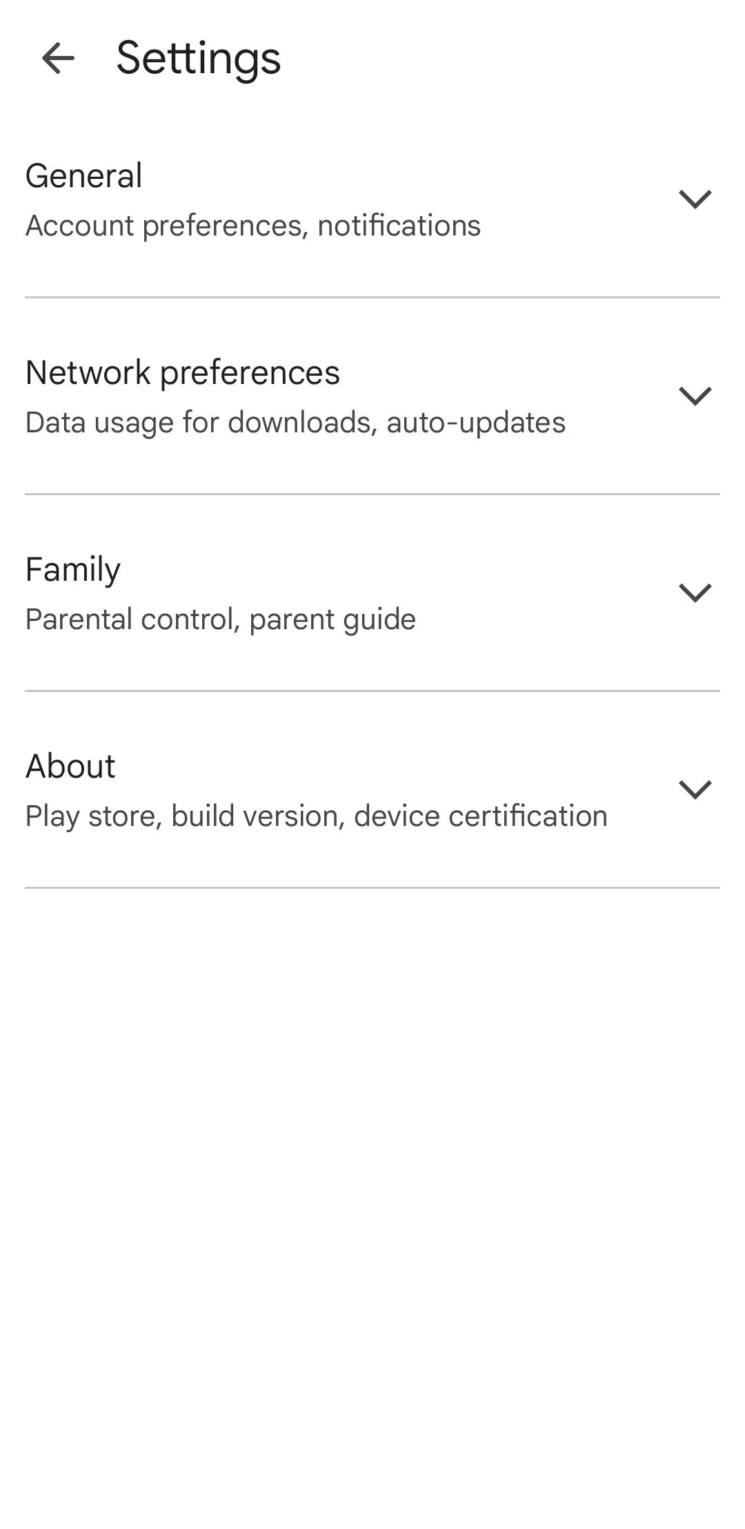 Menu cài đặt Google Play Store trên Android để thiết lập Thư viện Gia đình