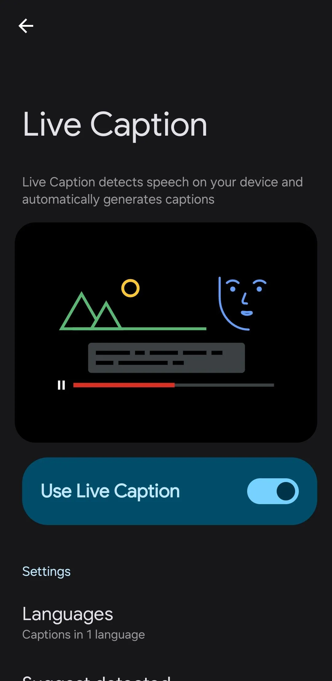Menu cài đặt phụ đề trực tiếp (Live Caption) trên điện thoại Android