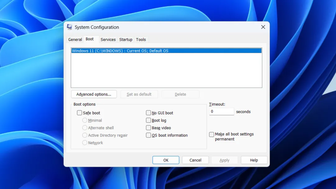Menu Cấu hình Hệ thống trong Windows