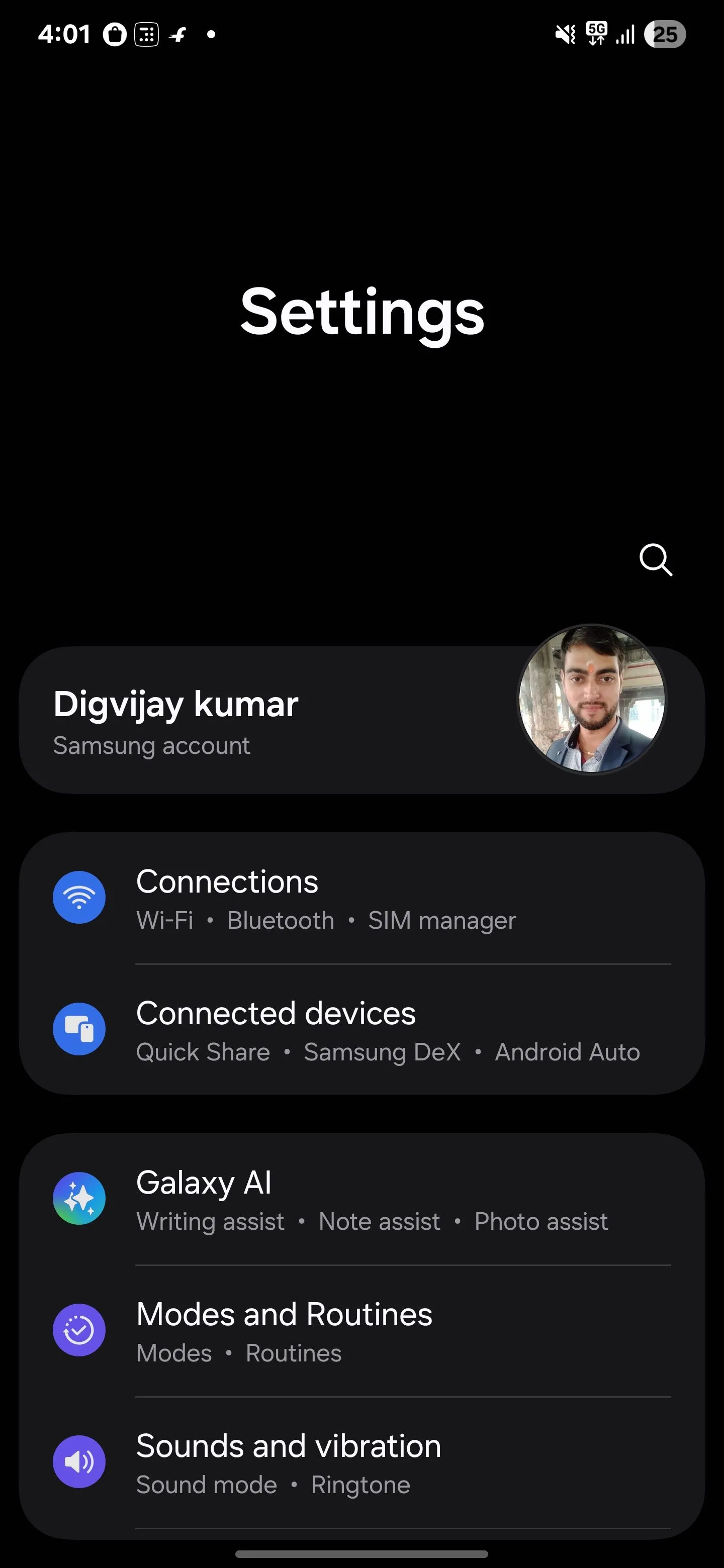 Menu Kết nối trong cài đặt điện thoại Samsung