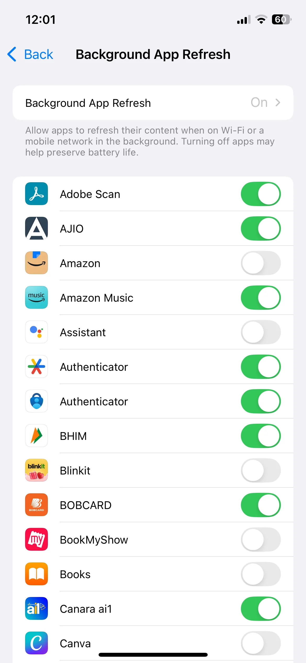 Menu &quot;Làm mới ứng dụng trong nền&quot; trên iPhone, cho phép tắt tính năng làm mới dữ liệu tự động cho từng ứng dụng cụ thể