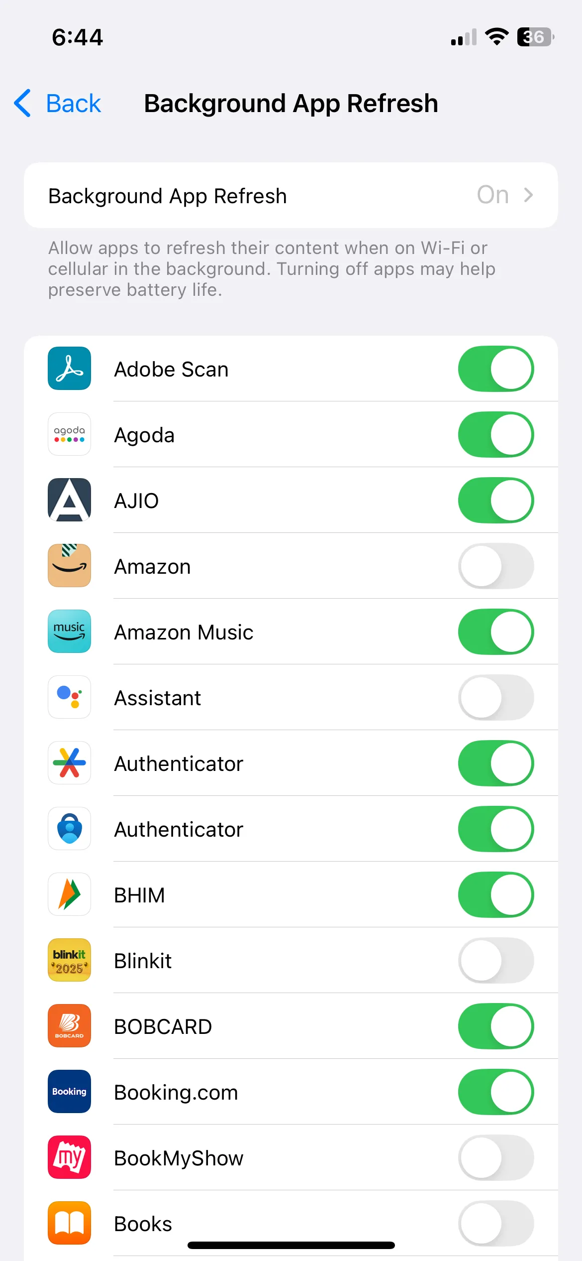 Menu làm mới ứng dụng trong nền trên iPhone để quản lý dữ liệu