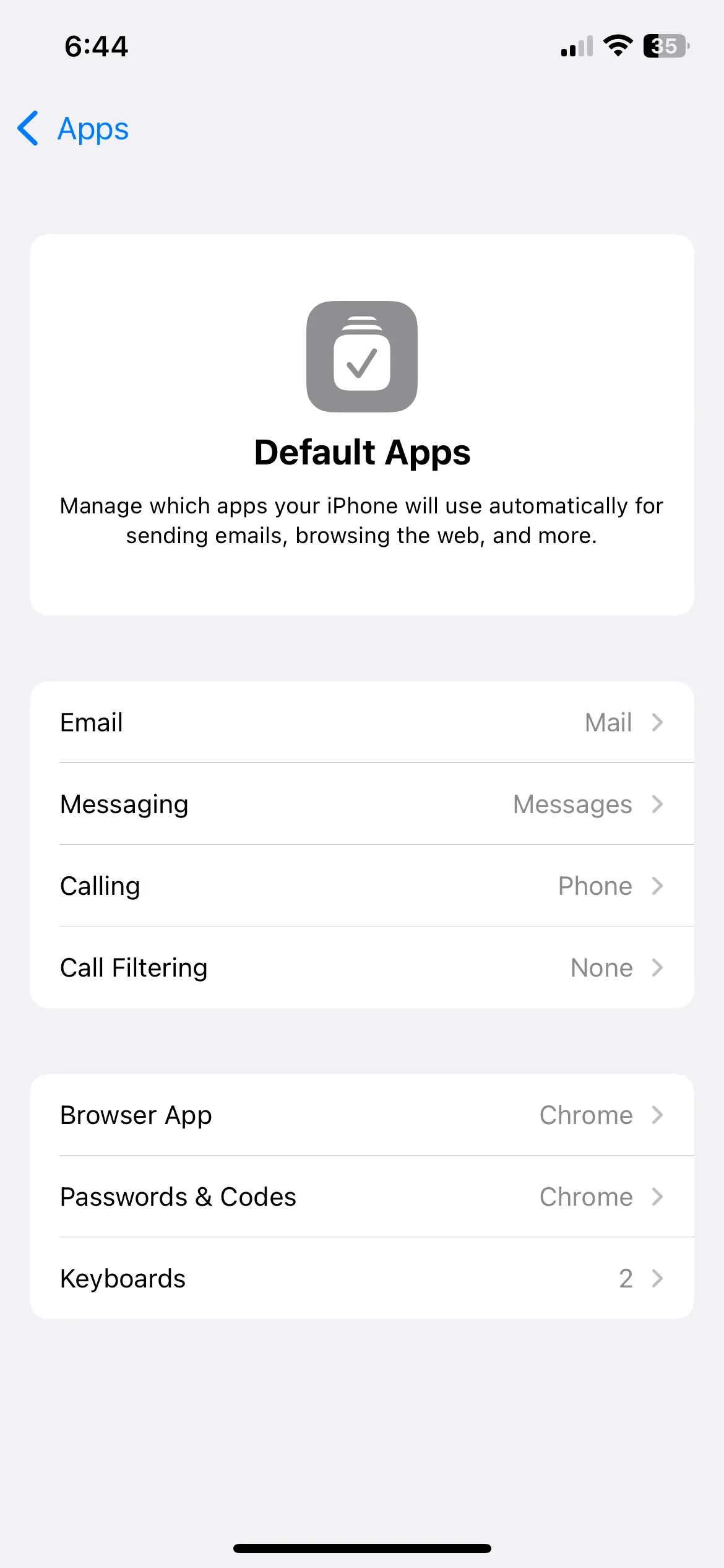 Menu ứng dụng mặc định trên iPhone để thay đổi trình duyệt và email