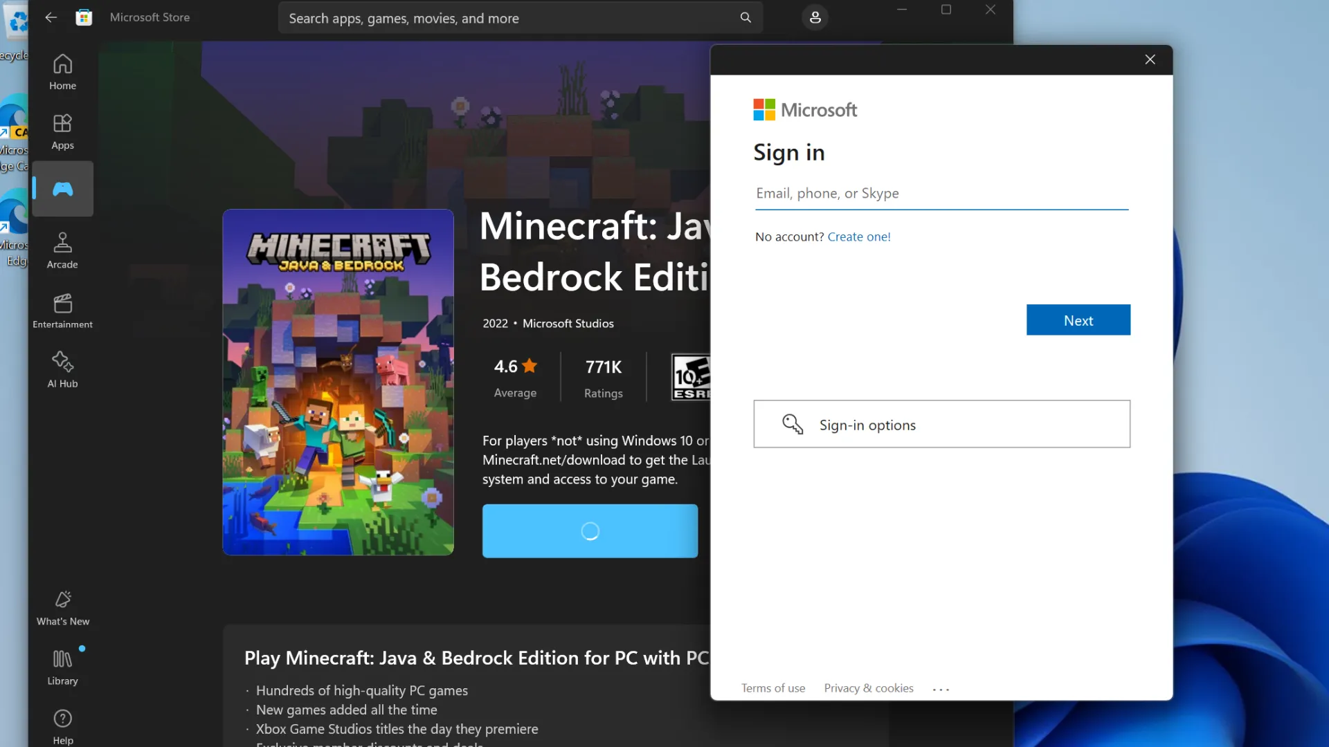 Microsoft Store yêu cầu đăng nhập tài khoản Microsoft để hoàn tất giao dịch mua ứng dụng và trò chơi
