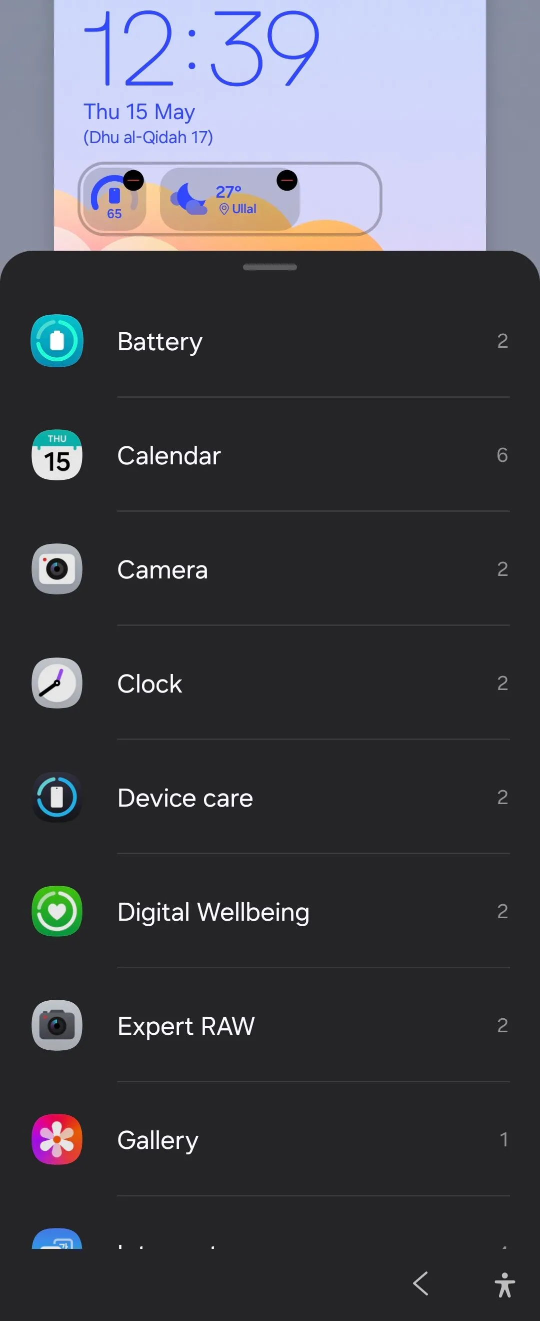 Mini widget trên Samsung Galaxy Z Flip 6 chạy One UI 7