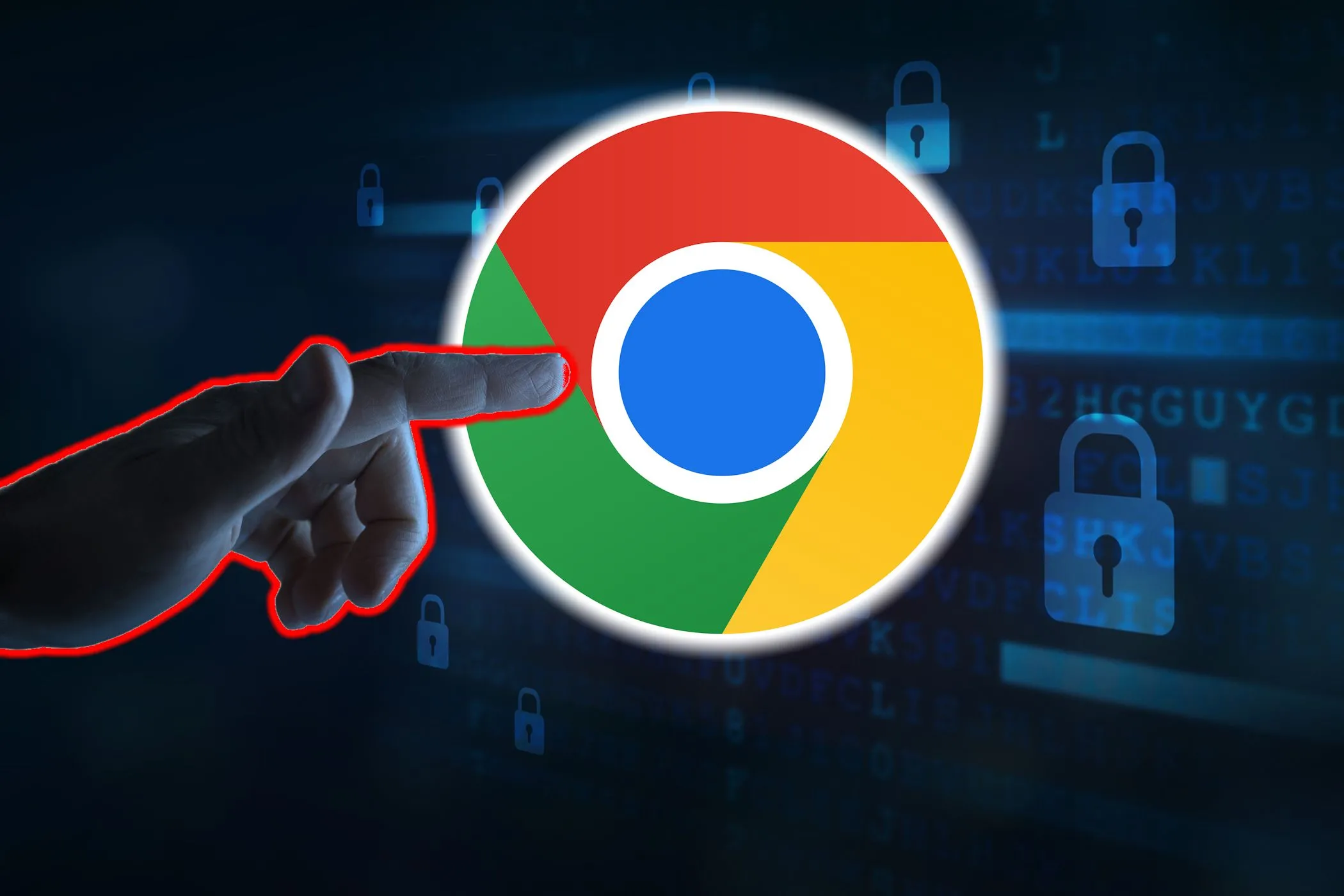 Một người đang chỉ vào biểu tượng Google Chrome trên màn hình điện thoại, minh họa cho mối đe dọa bảo mật liên quan đến trình duyệt Chrome và các tiện ích độc hại