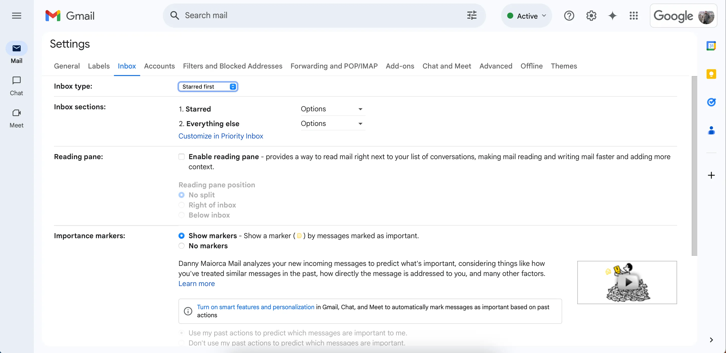 Mục Starred First trong cài đặt Gmail giúp ưu tiên email quan trọng