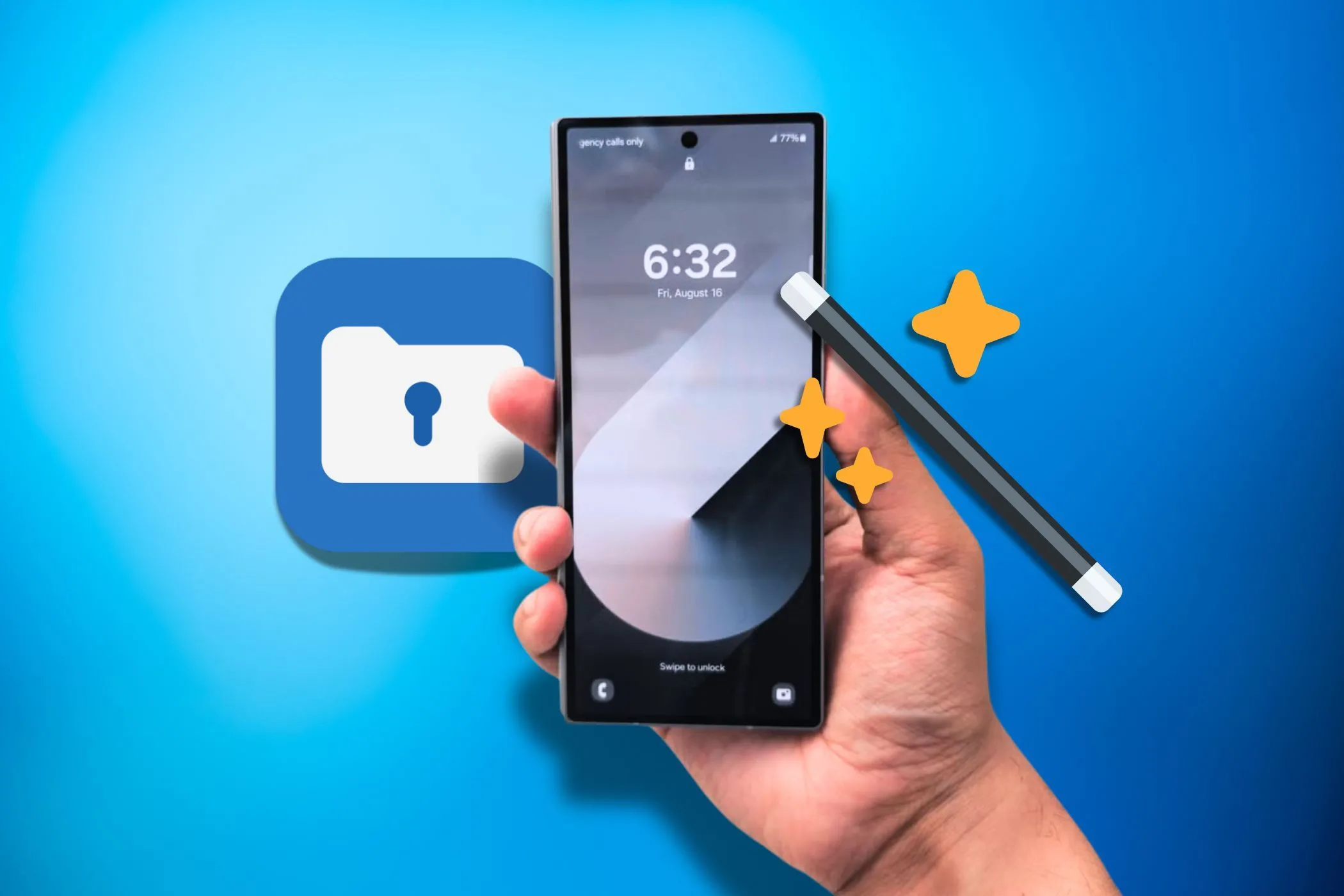 Người dùng cầm điện thoại Samsung với biểu tượng Thư mục Bảo mật (Secure Folder)