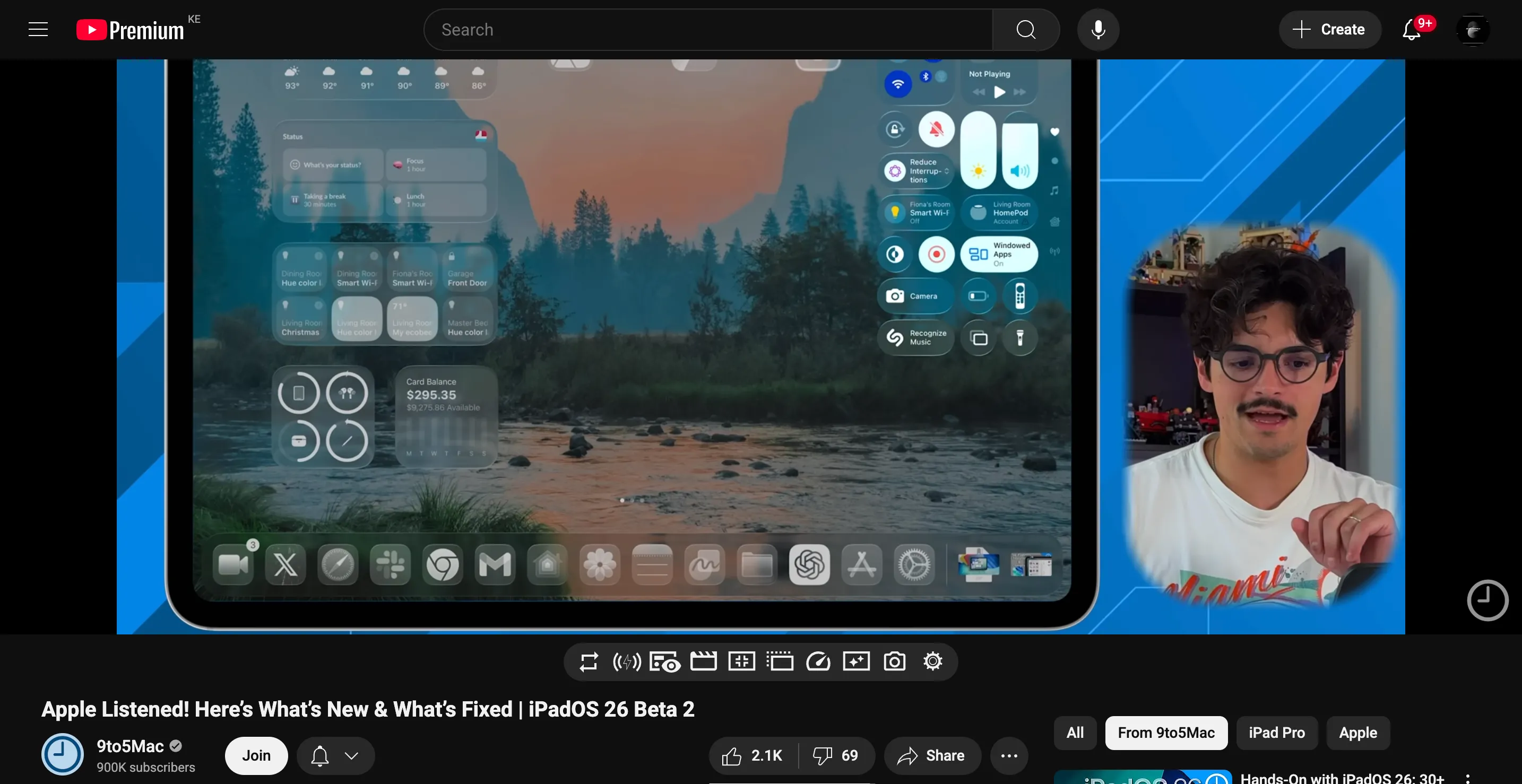 Người dùng đang xem video YouTube trên laptop với tiện ích mở rộng Enhancer được kích hoạt