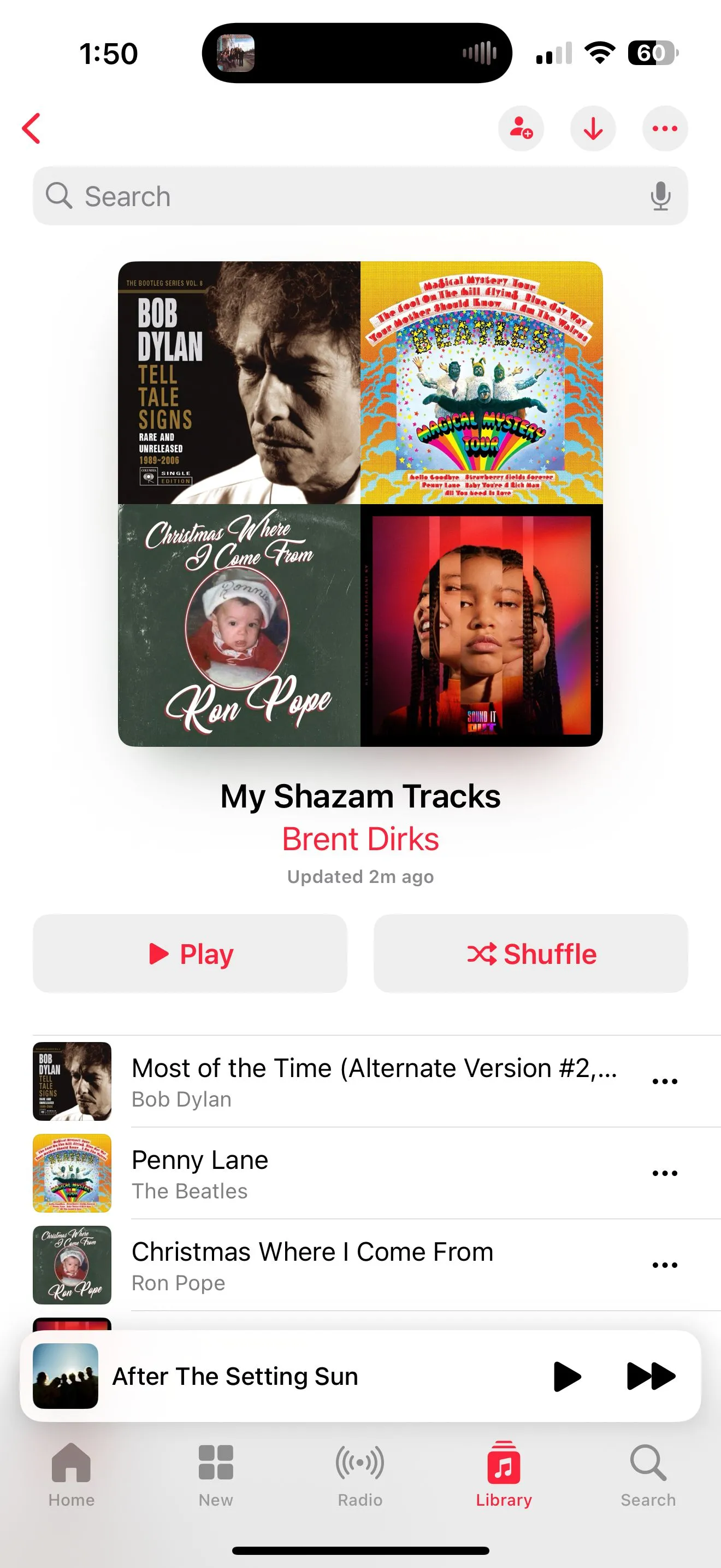 Playlist &quot;My Shazam Tracks&quot; trên Apple Music sau khi các bài hát được Shazam tự động đồng bộ.