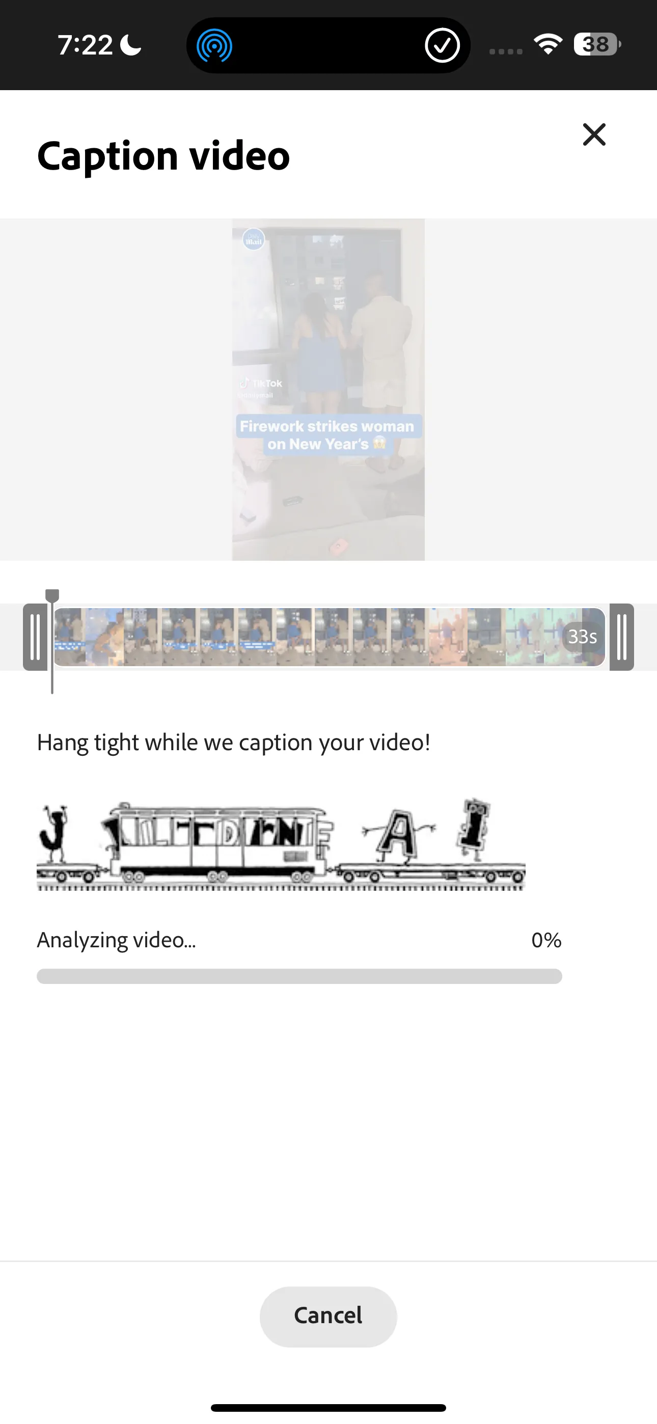 Quá trình xử lý video để tự động tạo phụ đề trong Adobe Express