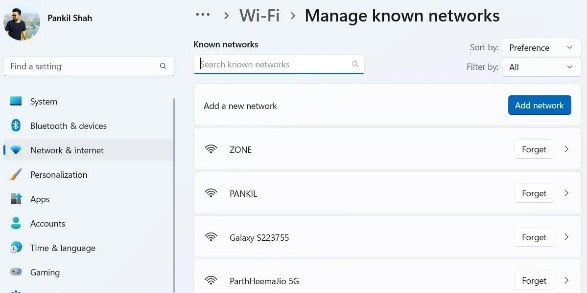 Quên một mạng Wi-Fi đã lưu trên Windows từ ứng dụng Cài đặt