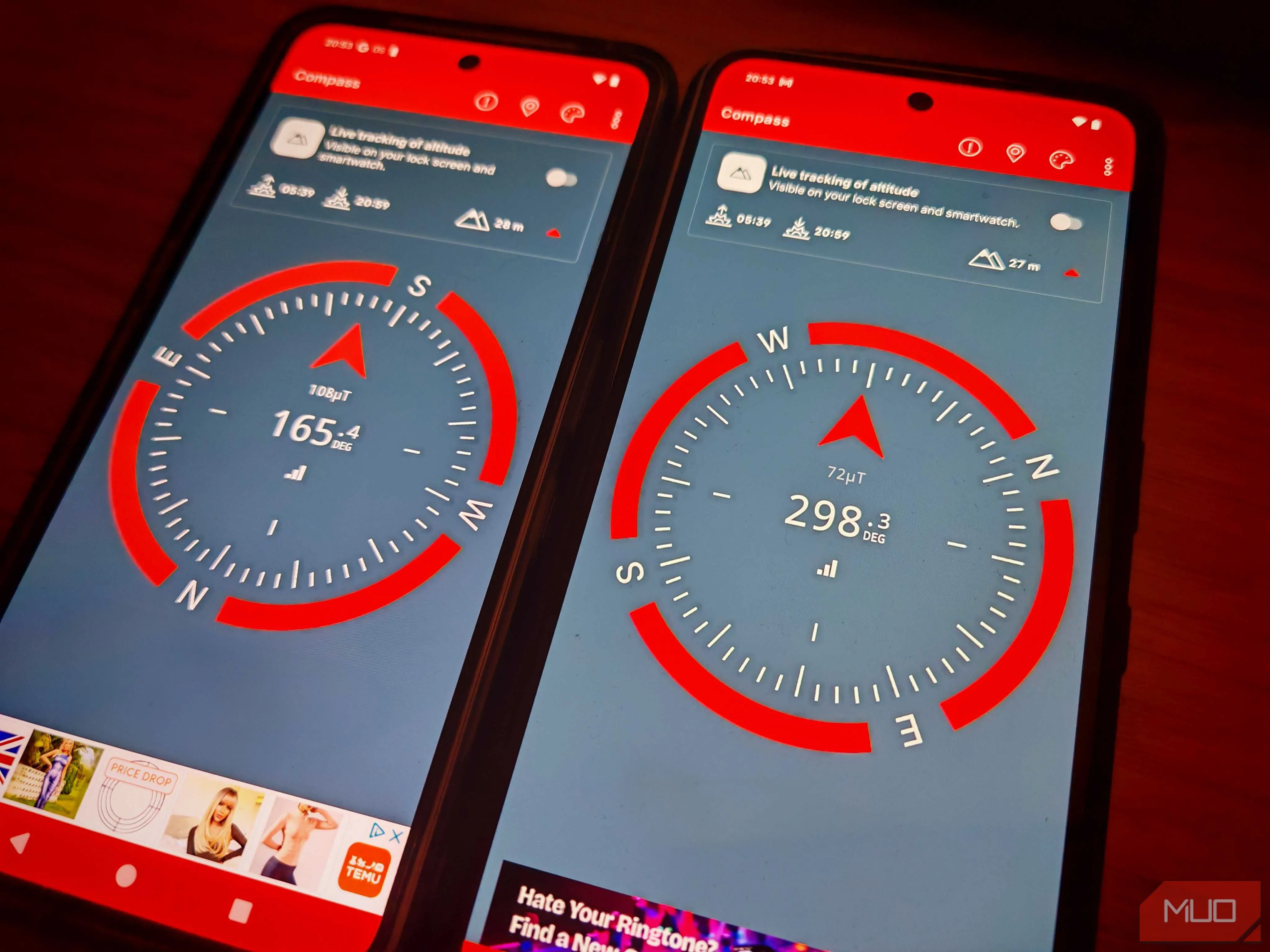 So sánh kết quả la bàn trên hai điện thoại Nothing Phone (3a) và Nothing Phone (3a) Pro cho thấy sự sai lệch đáng kể