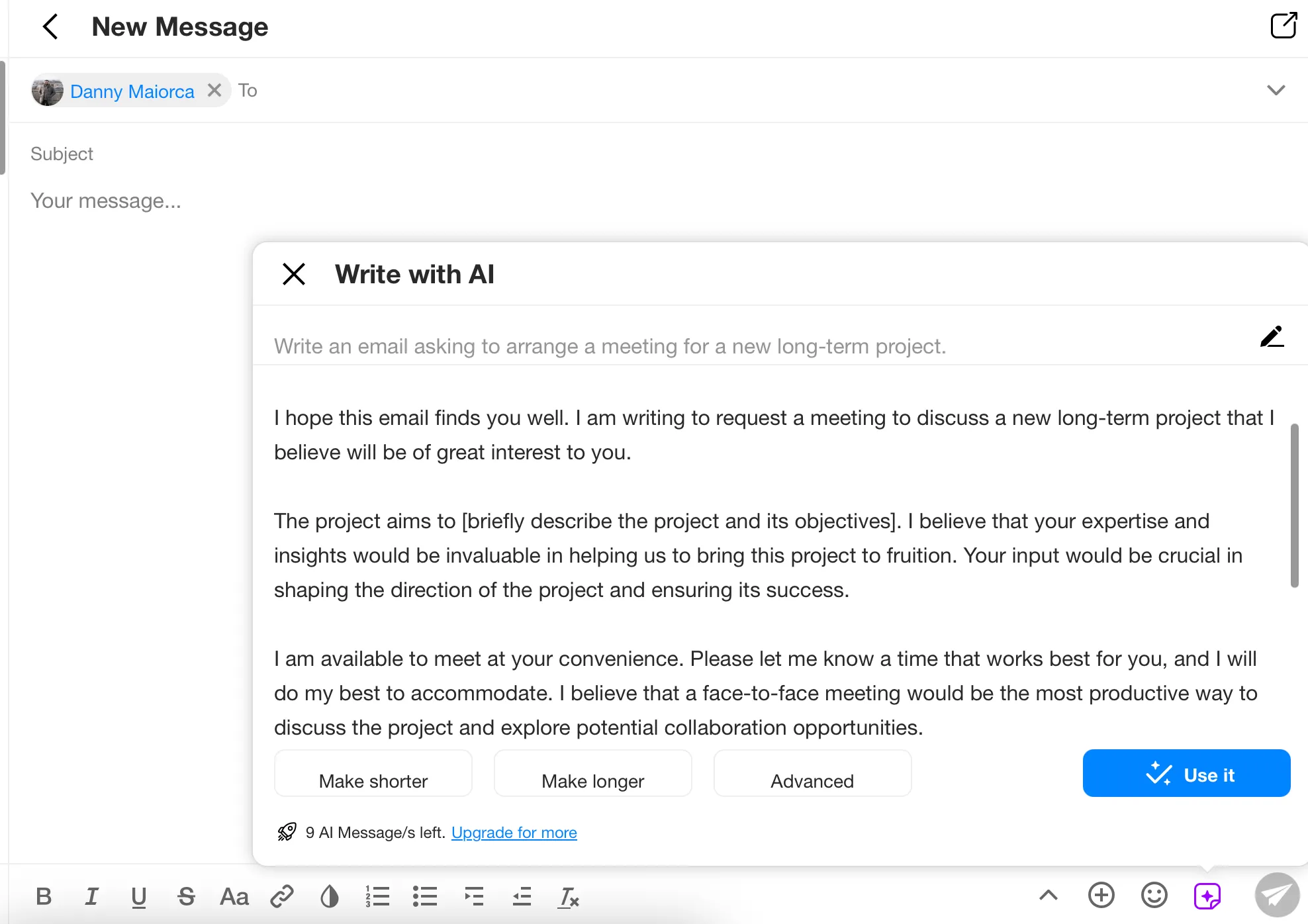 Tạo email bằng AI trong ứng dụng Spike