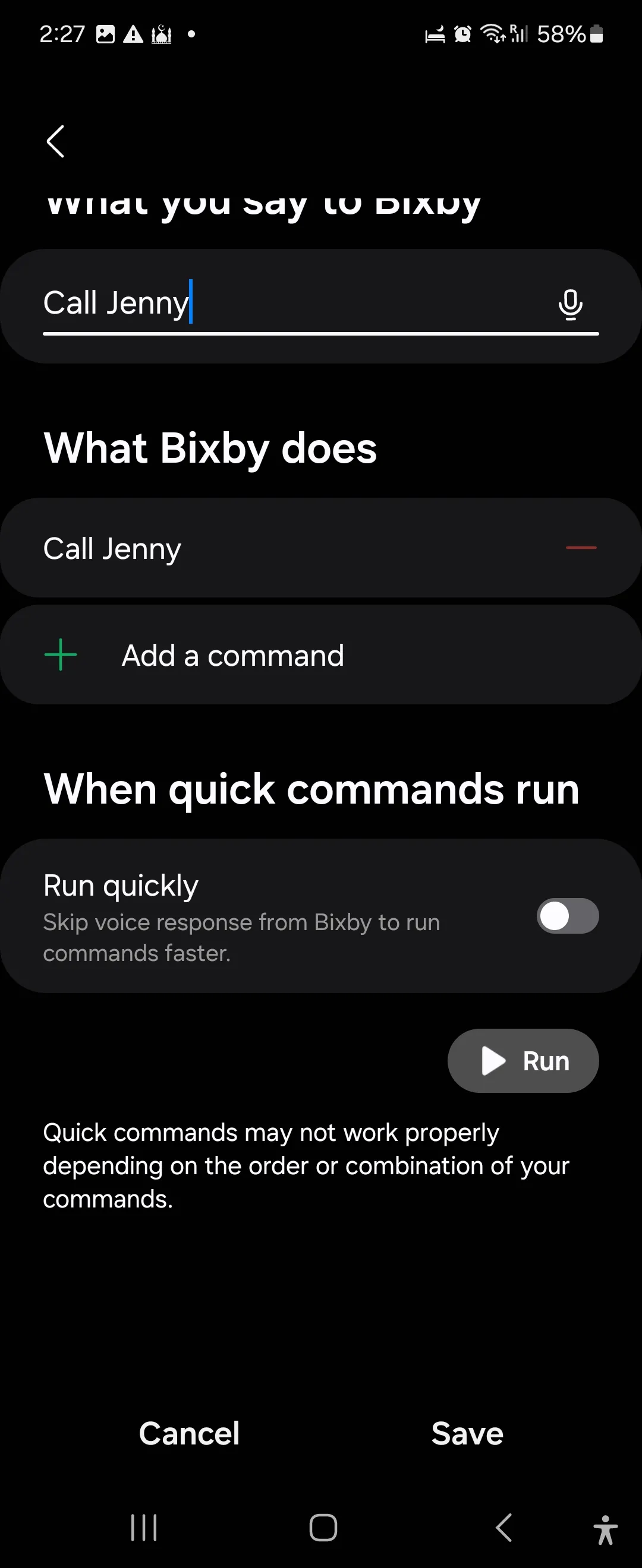 Tạo lệnh nhanh mới trong Bixby trên Galaxy Flip 6 để tự động gọi điện