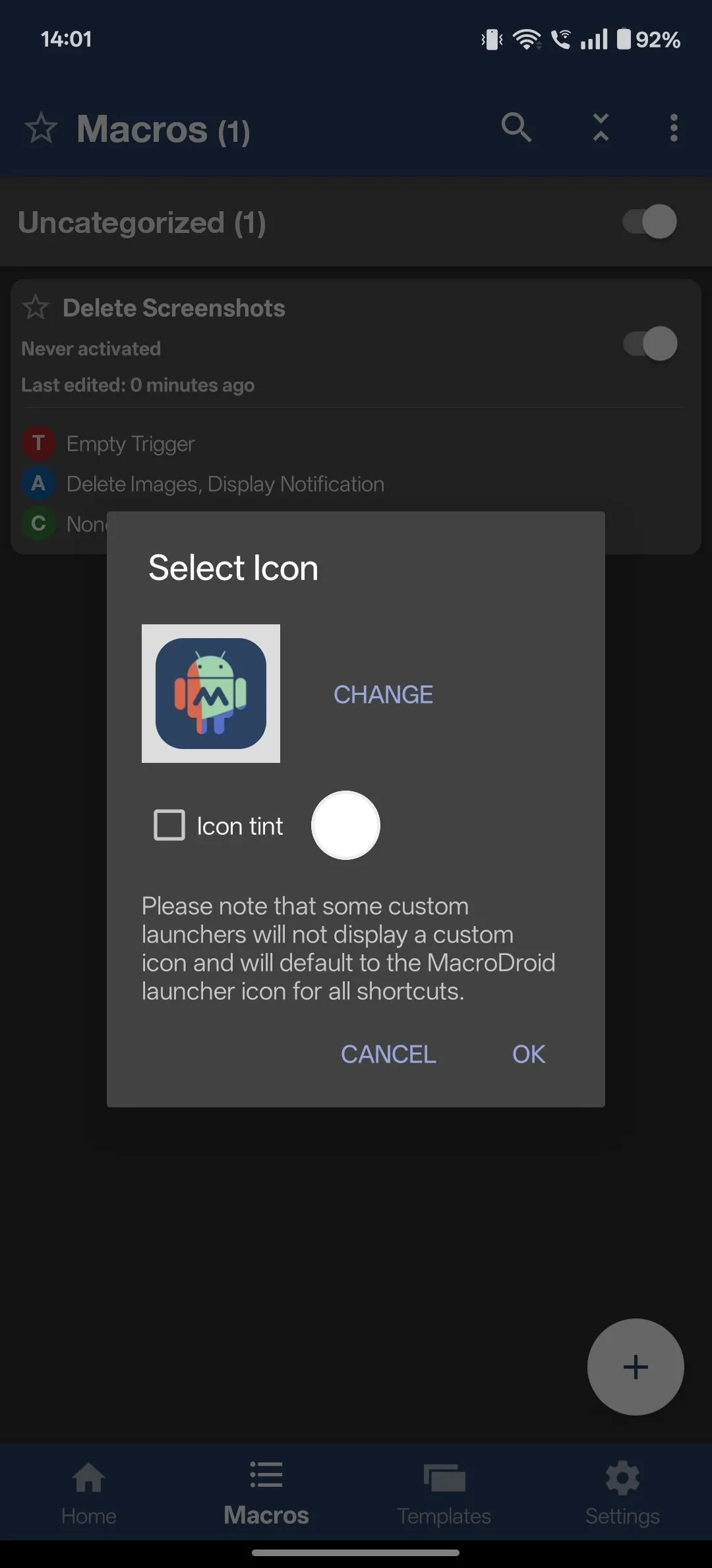 Tạo lối tắt màn hình chính cho một macro MacroDroid.
