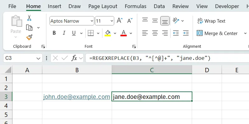 Thay thế phần tên người dùng trong email bằng hàm REGEXREPLACE của Excel