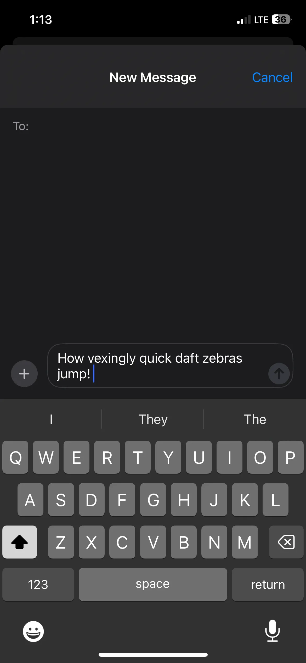 Thay thế văn bản &quot;quick daft zebra&quot; trên iPhone.