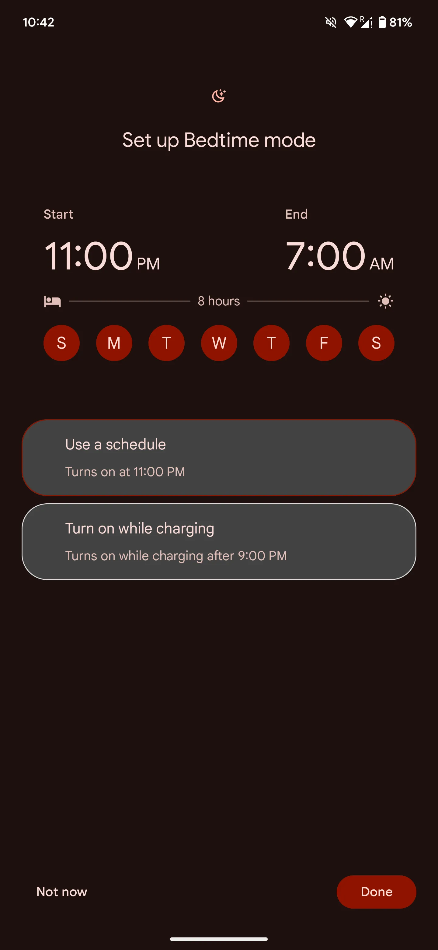 Thiết lập lịch trình tự động bật Chế độ Giờ đi ngủ theo ngày và giờ trên Android
