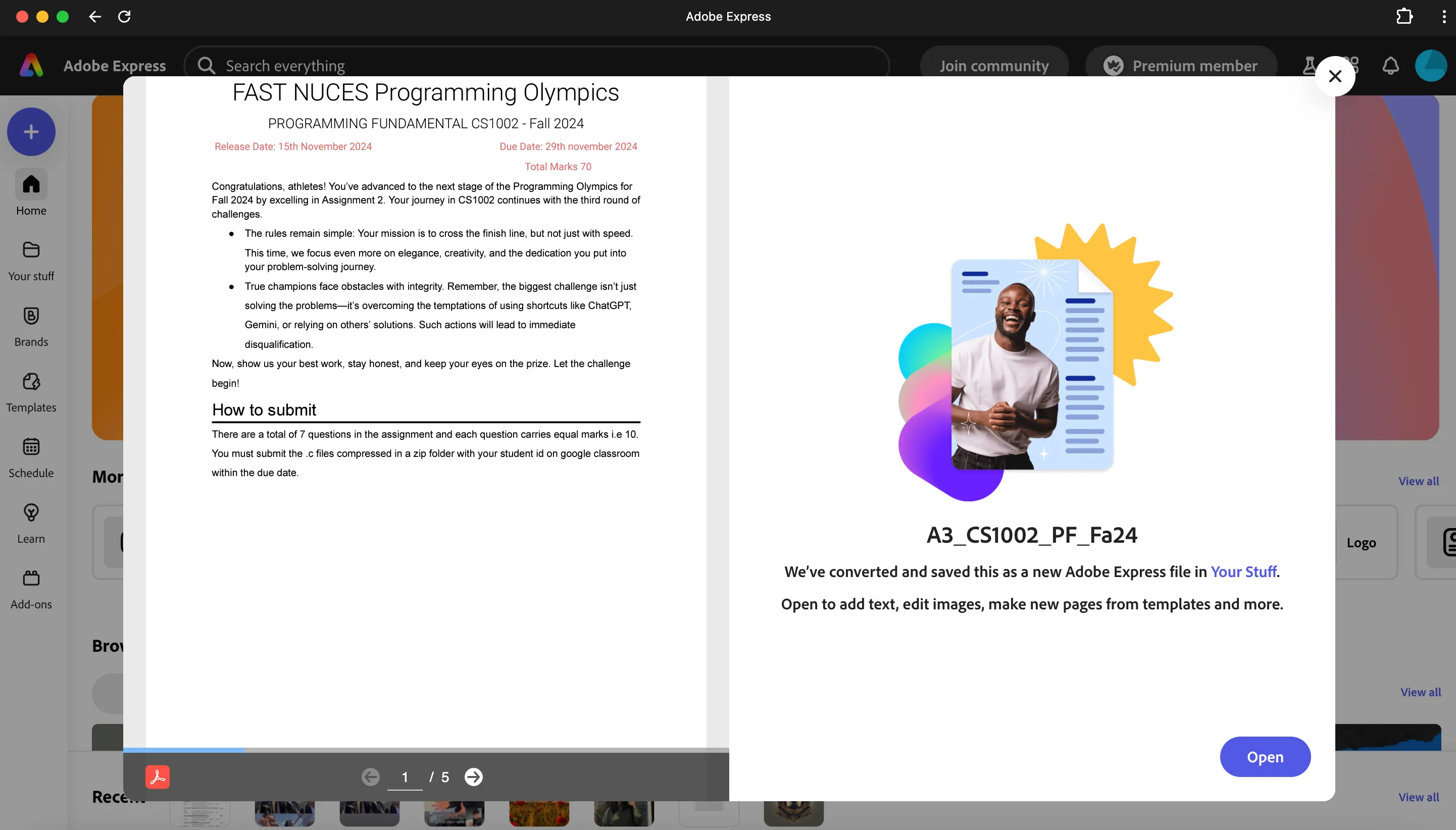Tính năng chỉnh sửa PDF trong Adobe Express, cho phép thay đổi nội dung trực tiếp
