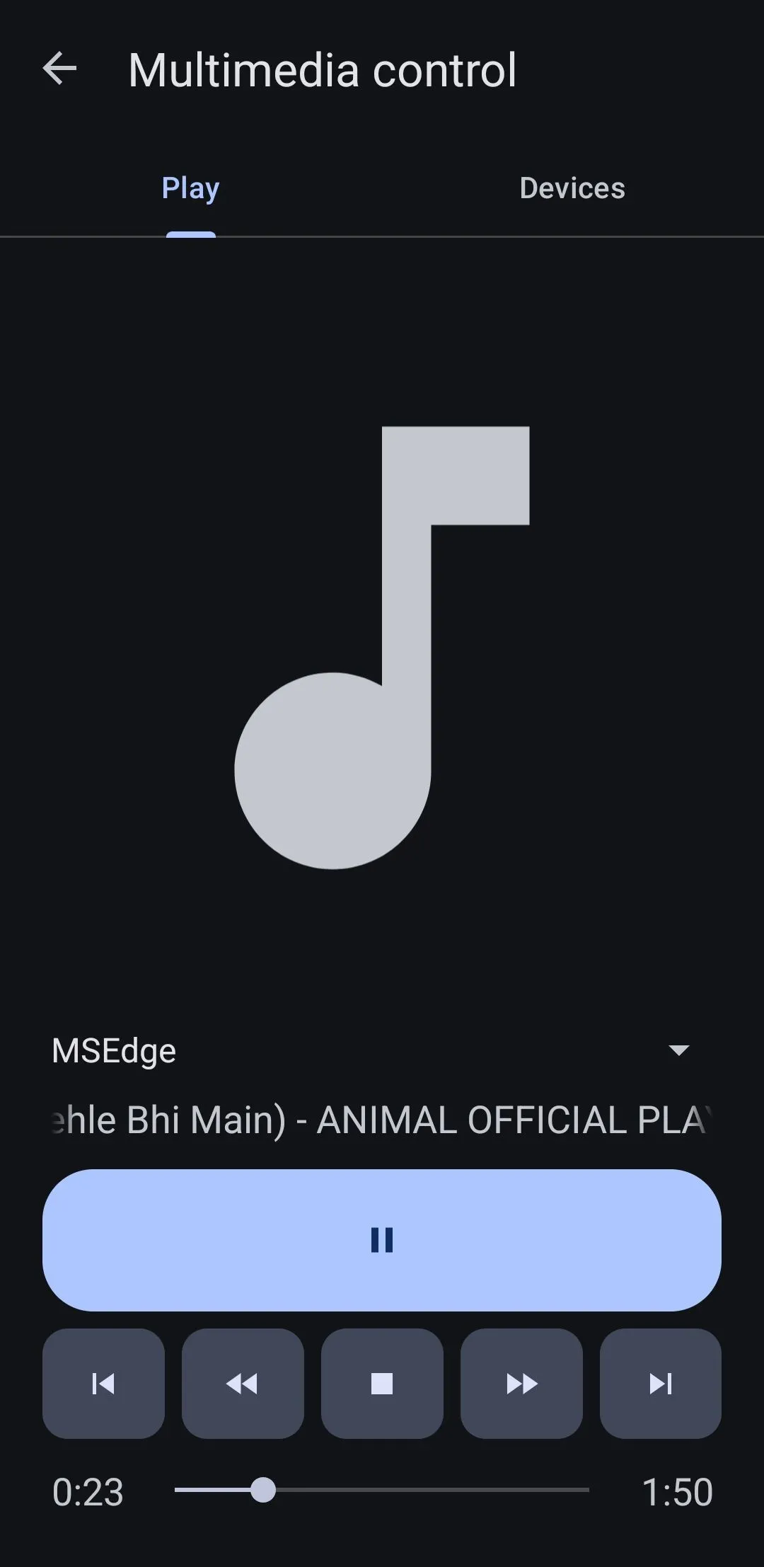 Tính năng điều khiển trình phát đa phương tiện qua KDE Connect trên điện thoại Android