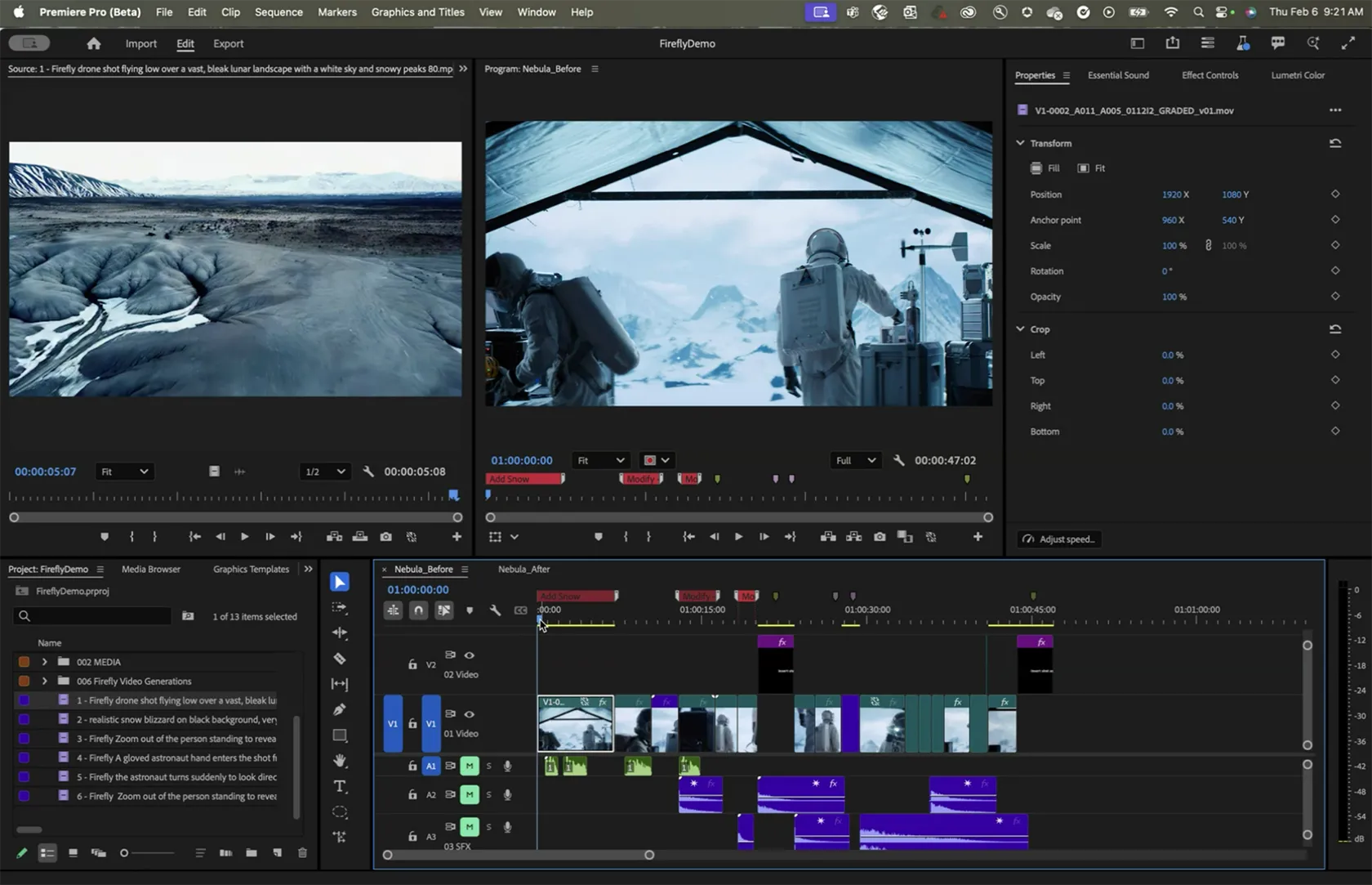 Tính năng Generative Extend trong Adobe Premiere Pro, cho phép kéo dài cảnh quay video bằng AI một cách liền mạch.