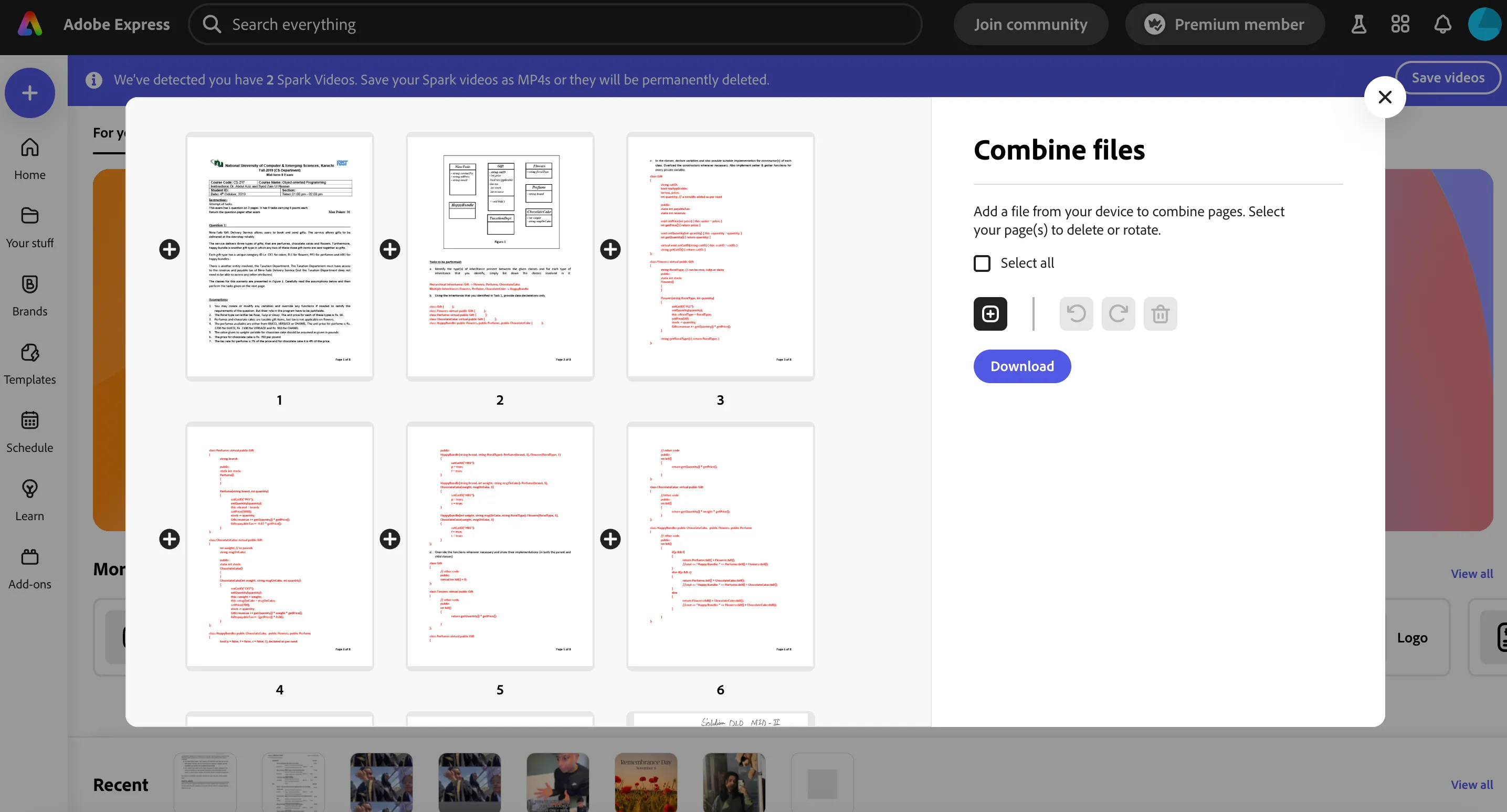 Tính năng Hợp nhất tệp (Combine Files) trong Adobe Express để kết hợp nhiều tài liệu thành một PDF