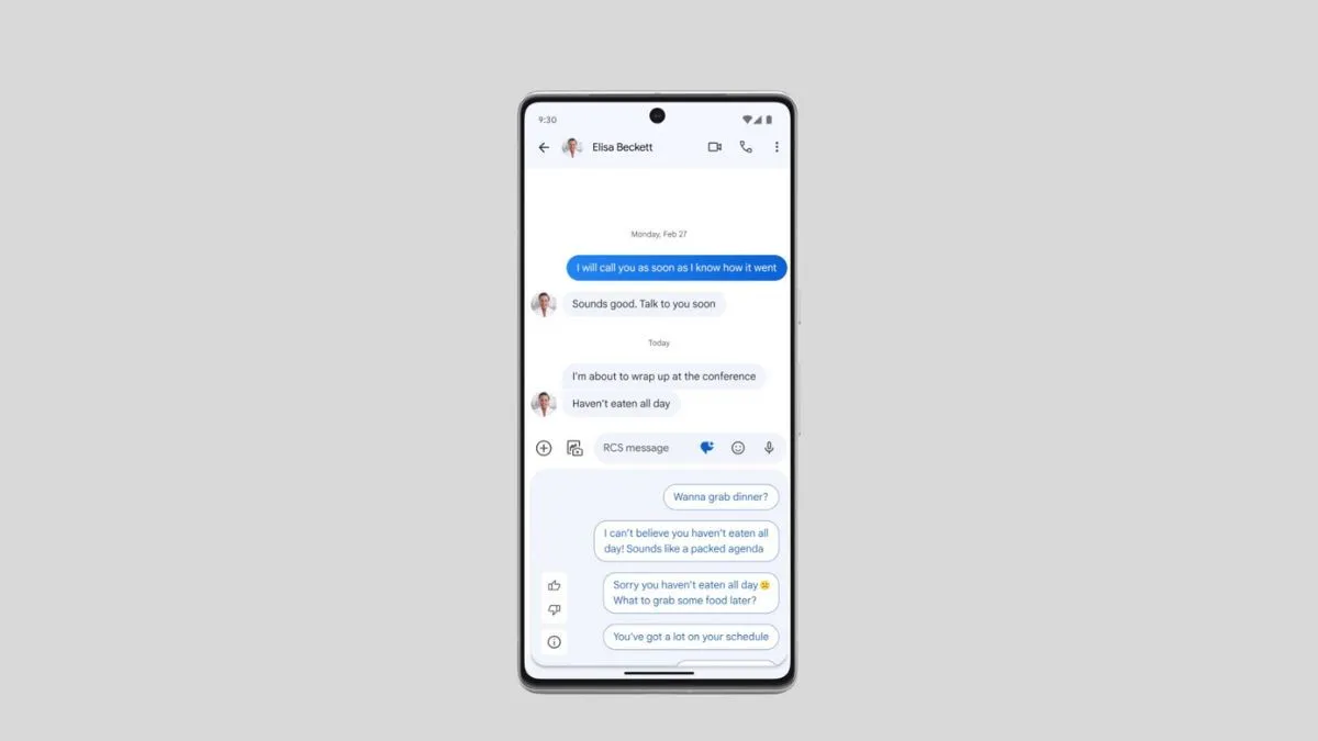 Tính năng phản hồi thông minh trong Google Messages minh họa chức năng nhắn tin RCS.