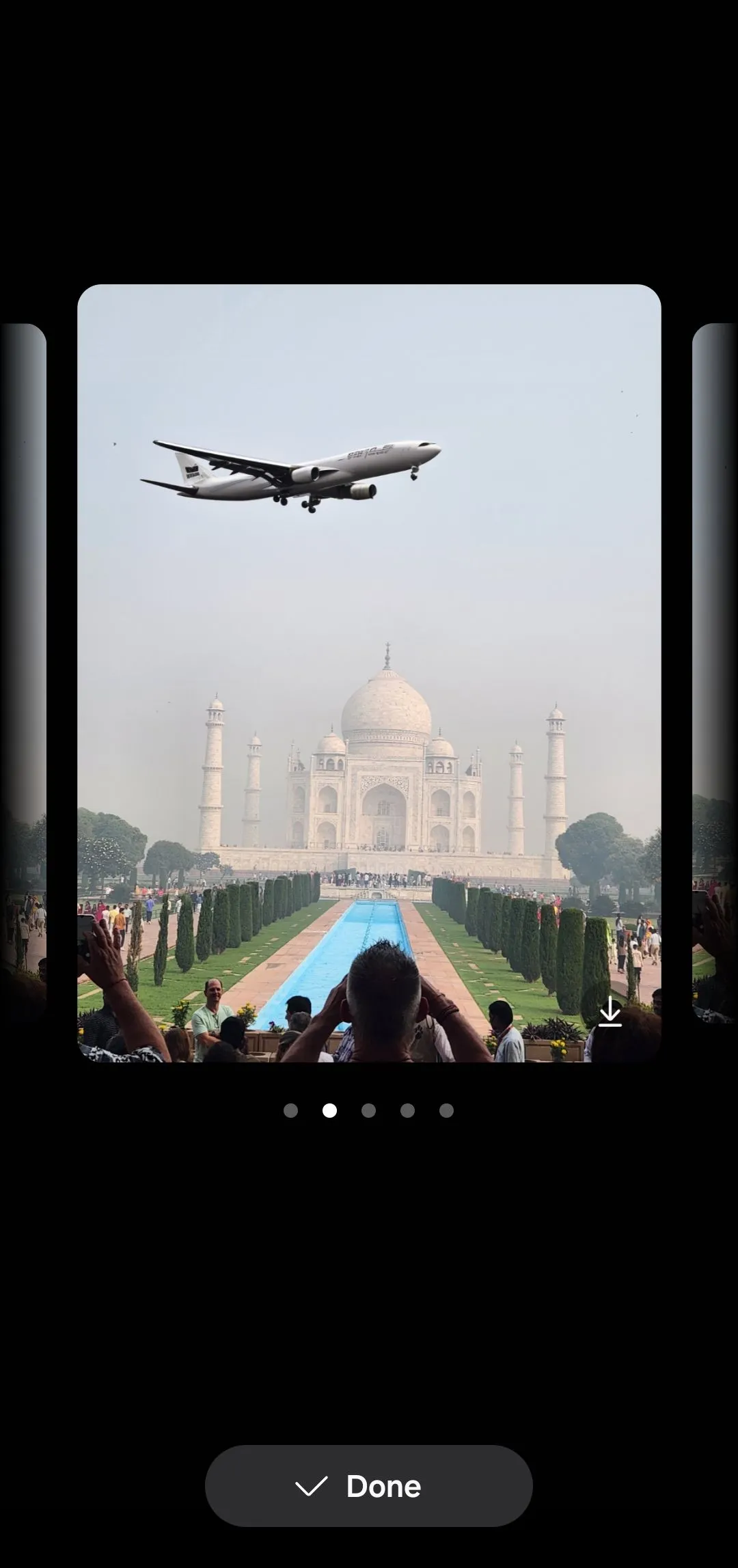 Tính năng Sketch to Image của Galaxy AI biến phác thảo thành hình ảnh máy bay bay qua Taj Mahal