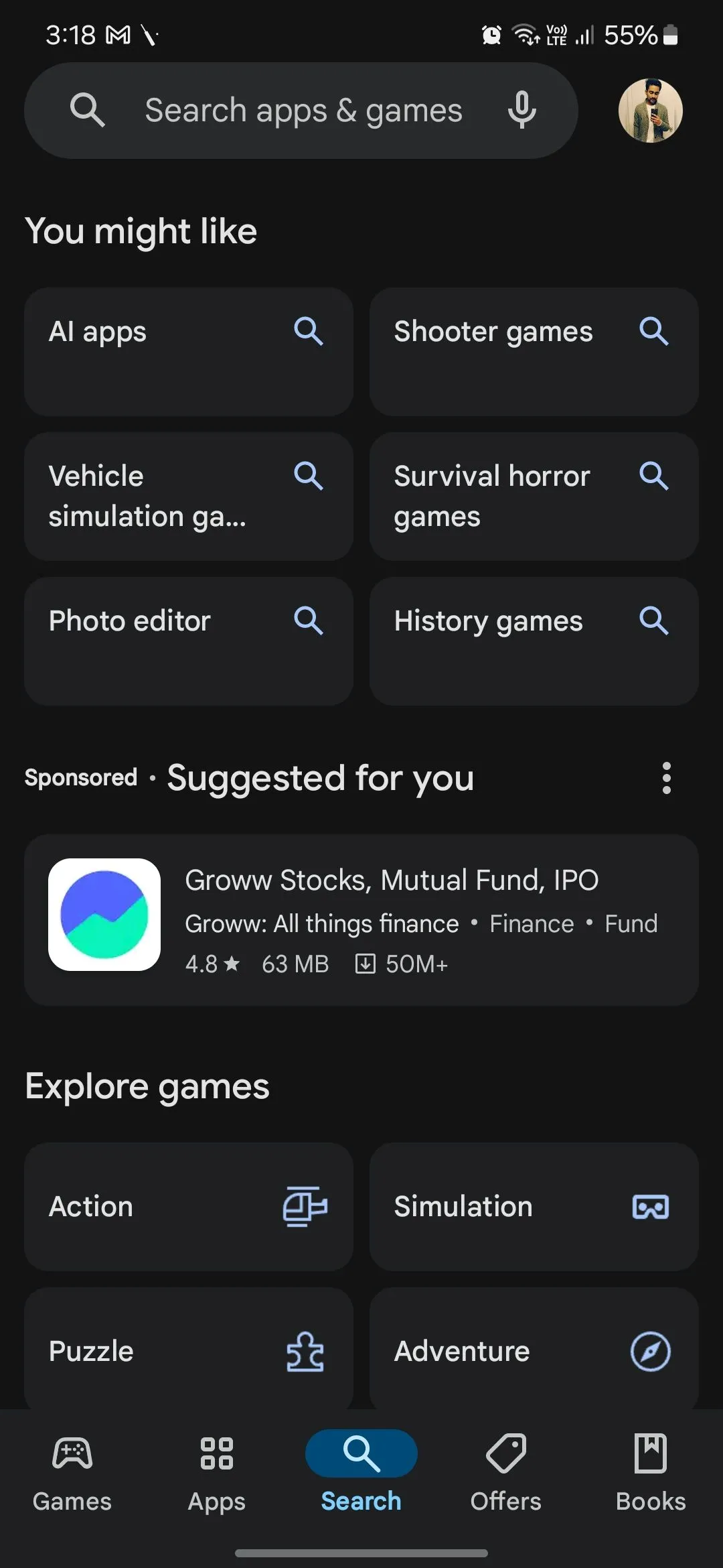 Trang chủ Play Store trên Android