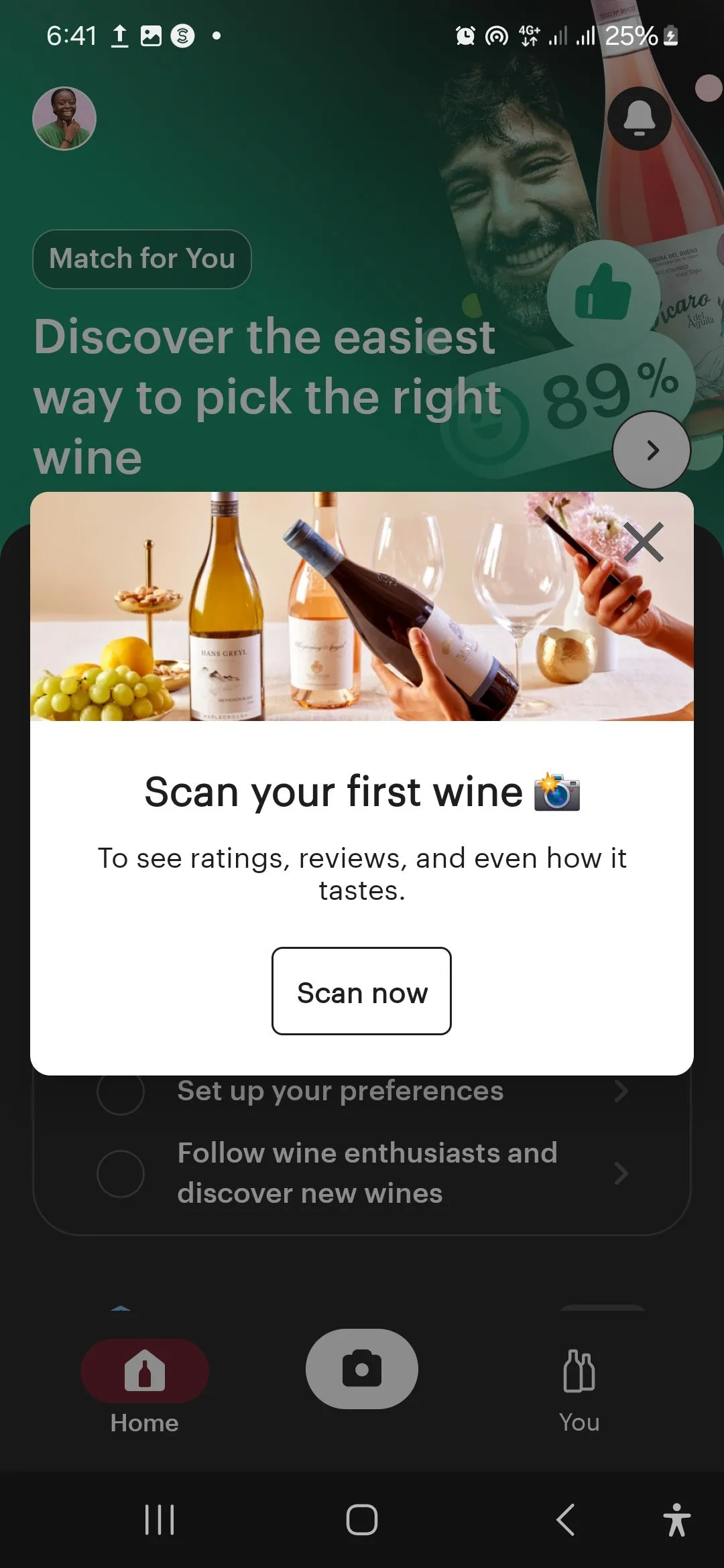 Trang chủ Vivino trên thiết bị di động, hiển thị giao diện thân thiện với người dùng