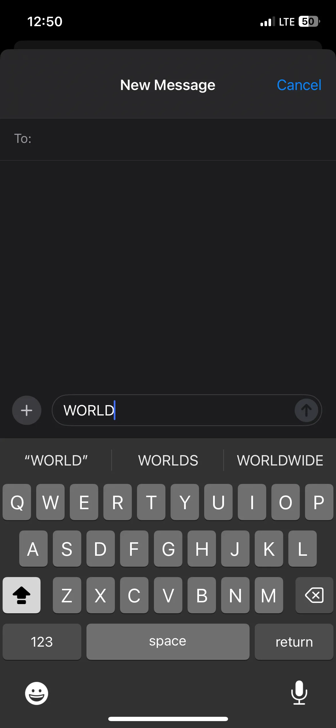 Từ &quot;WORLD&quot; được viết hoa trên iPhone.