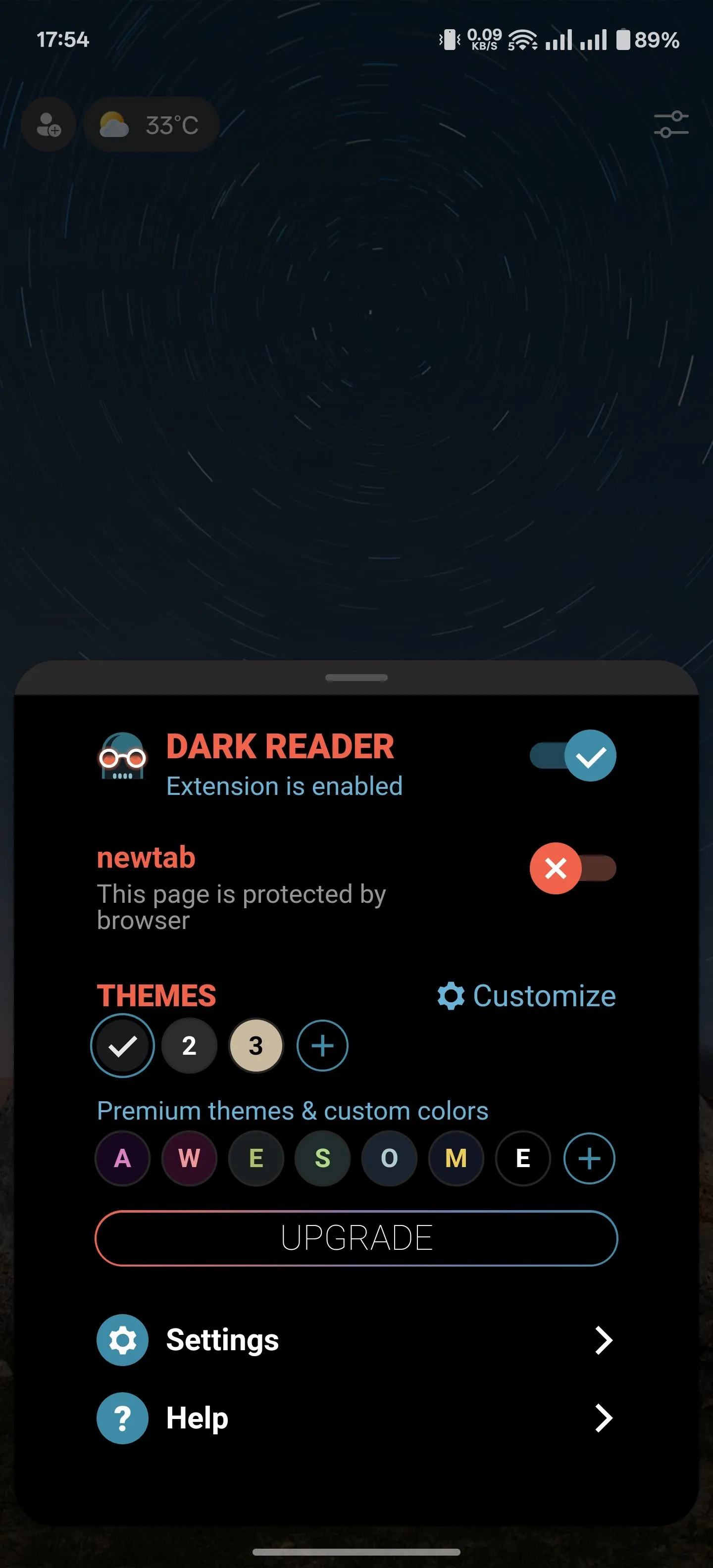 Tùy chỉnh các cài đặt nâng cao cho tiện ích Dark Reader trên trình duyệt Microsoft Edge Android