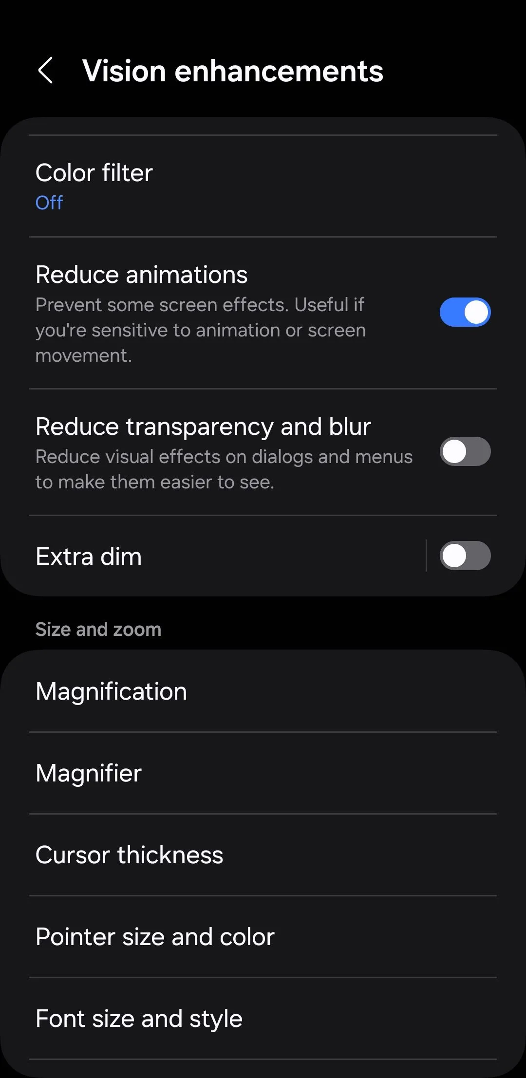 Tùy chọn giảm hiệu ứng động (Reduce animations) trong cài đặt trợ năng Android