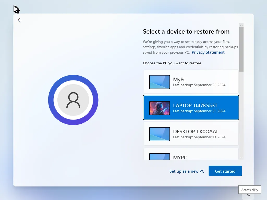 Tùy chọn khôi phục sao lưu Windows khi thiết lập Windows 11 giúp người dùng dễ dàng phục hồi dữ liệu