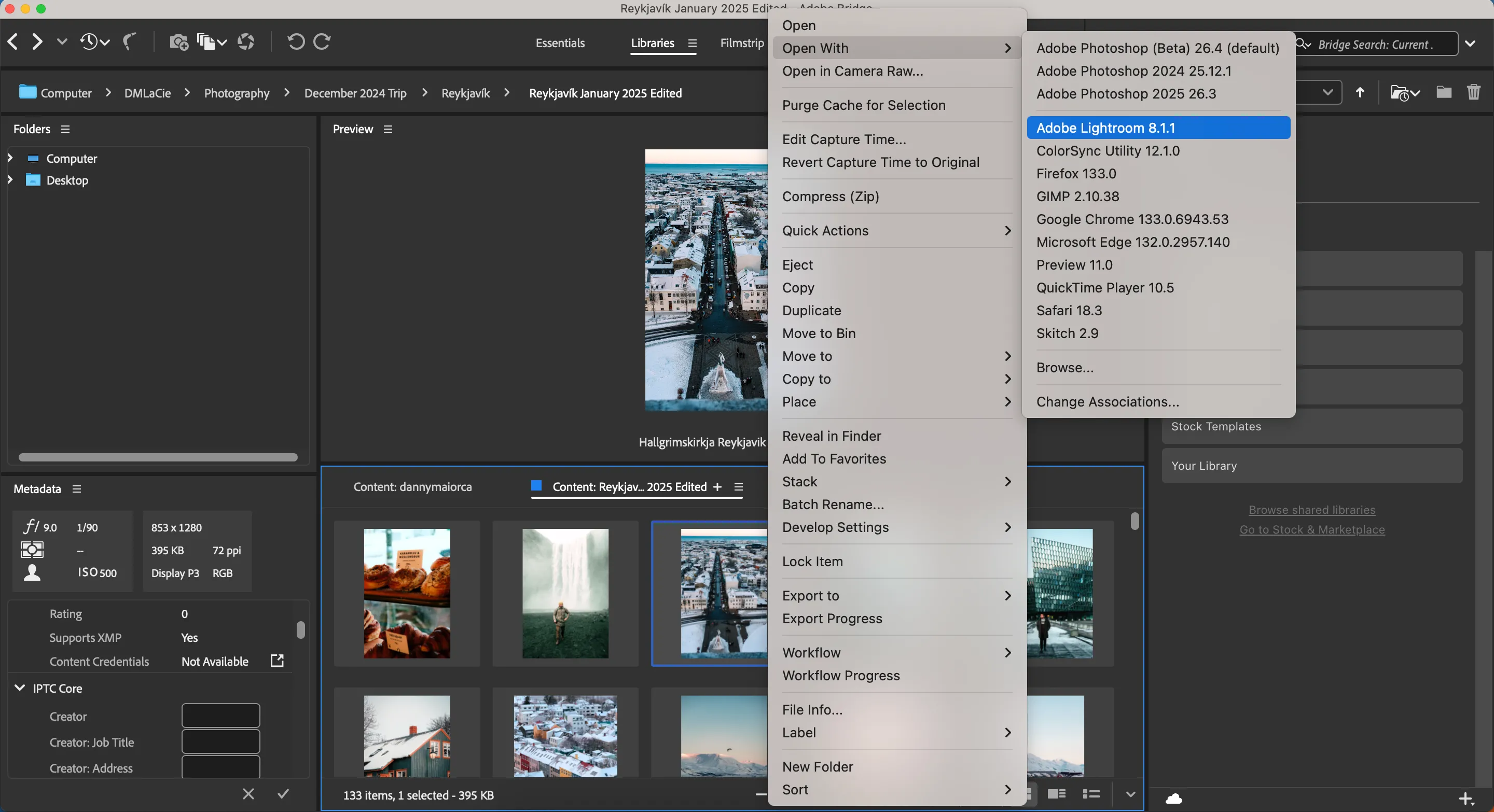 Tùy chọn mở ảnh trực tiếp từ Adobe Bridge sang các ứng dụng Adobe khác như Photoshop và Camera Raw.