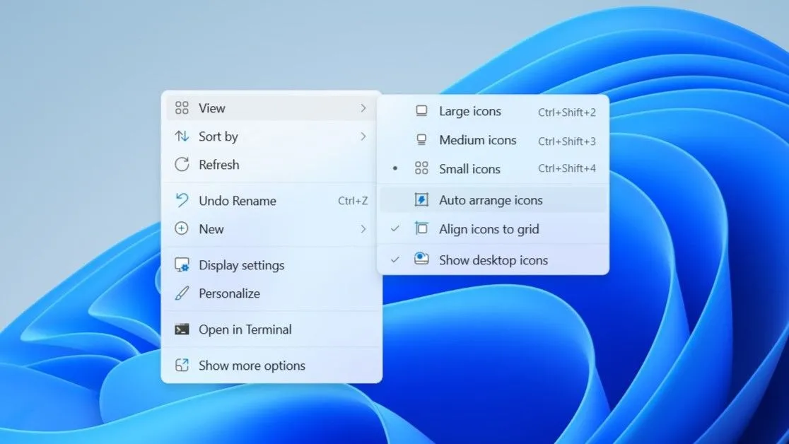 Tùy chọn Tự động sắp xếp biểu tượng trong menu ngữ cảnh desktop Windows